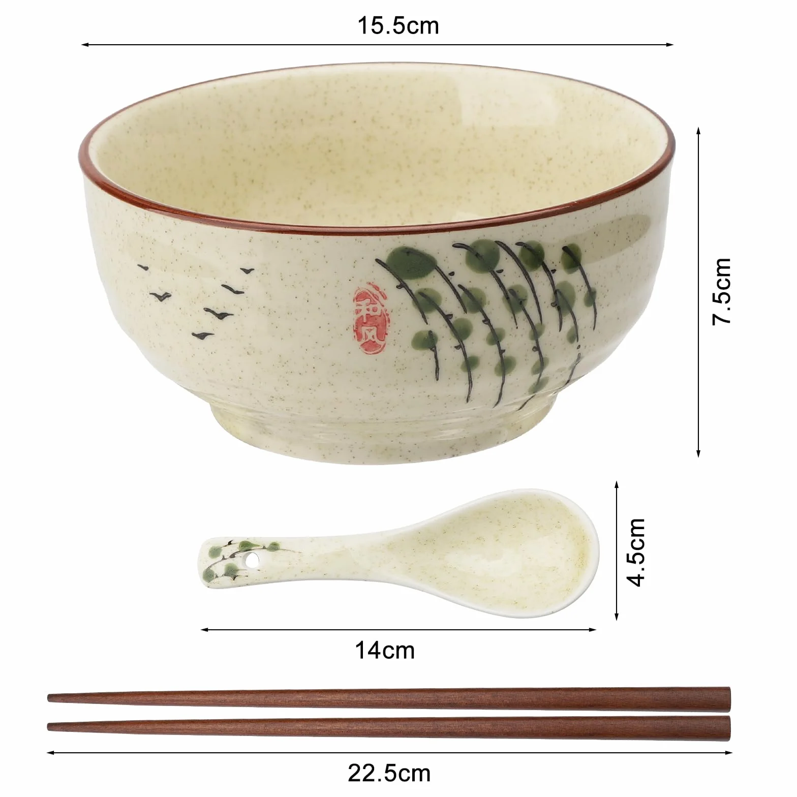 APOMOONS Ceramiczna miska do ramenu 580 ml z pałeczkami i łyżeczkami, japońska porcelanowa miska do zupy