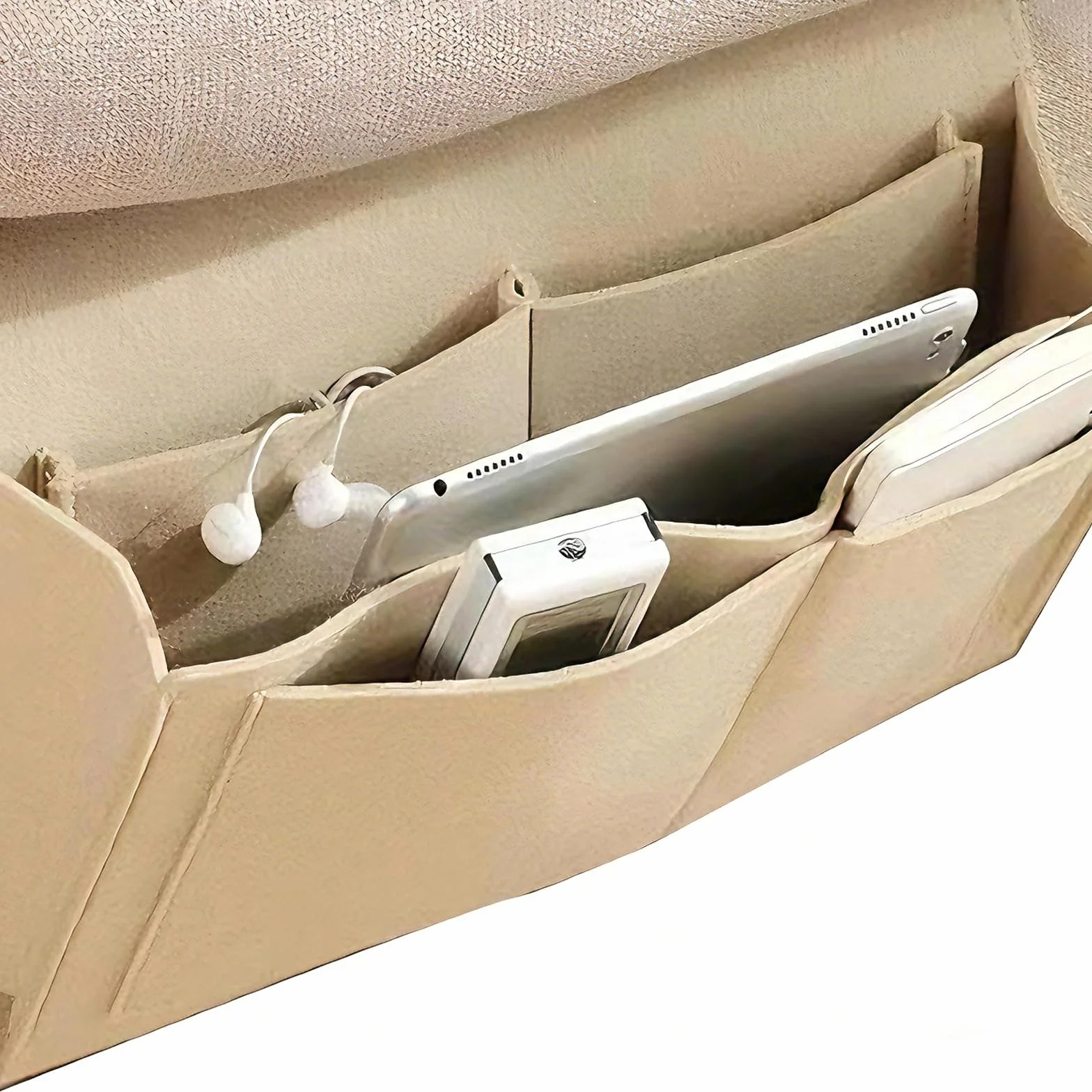 HhBdy Pusta kieszeń na łóżko, wisząca kieszeń na łóżko, filcowany organizer na łóżko, wisząca torba 32 × 20 cm, wisząca torba do przechowywania telefonu w czasopismach (beżowy)