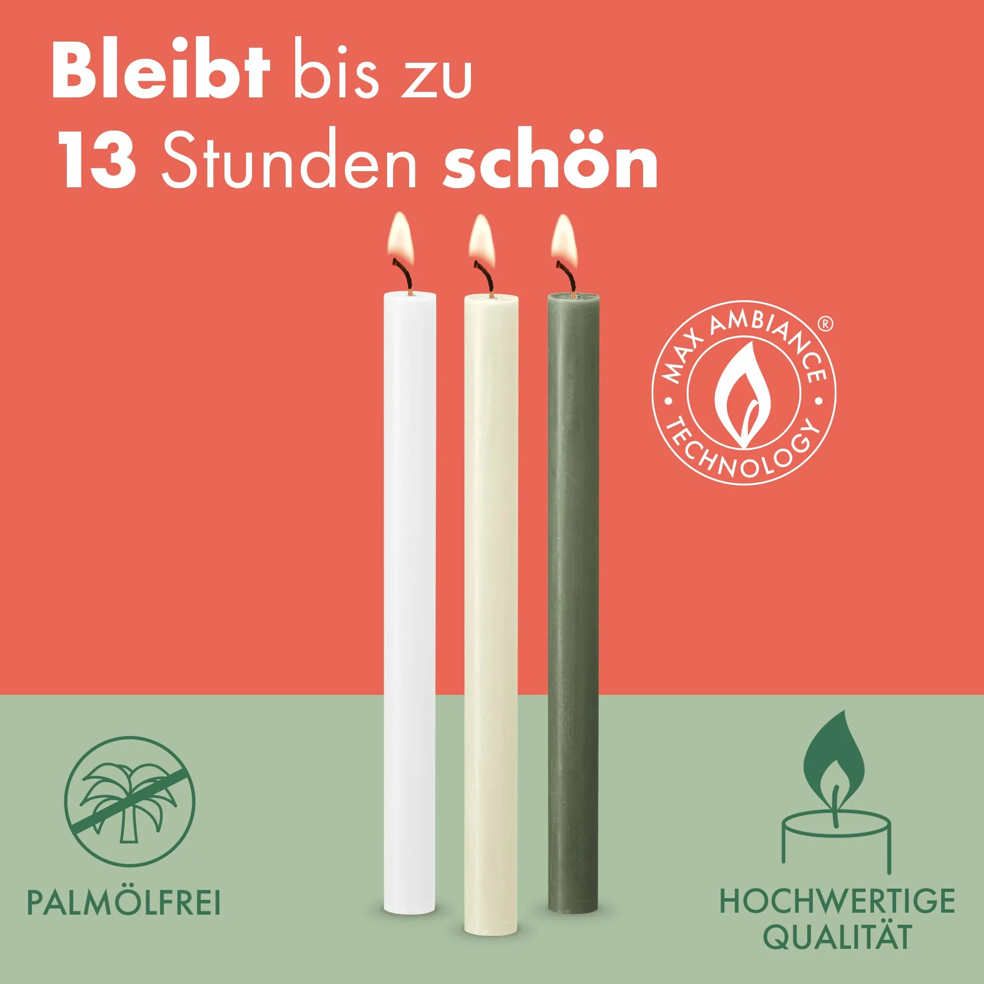 Bolsius Stożkowe świece kolumnowe - ciemnozielone - opakowanie 9 sztuk, długi czas palenia 13 godzin, świeca domowa, dekoracja wnętrz, bezzapachowa, zawiera naturalny wegański wosk, 27 x 2,3 cm