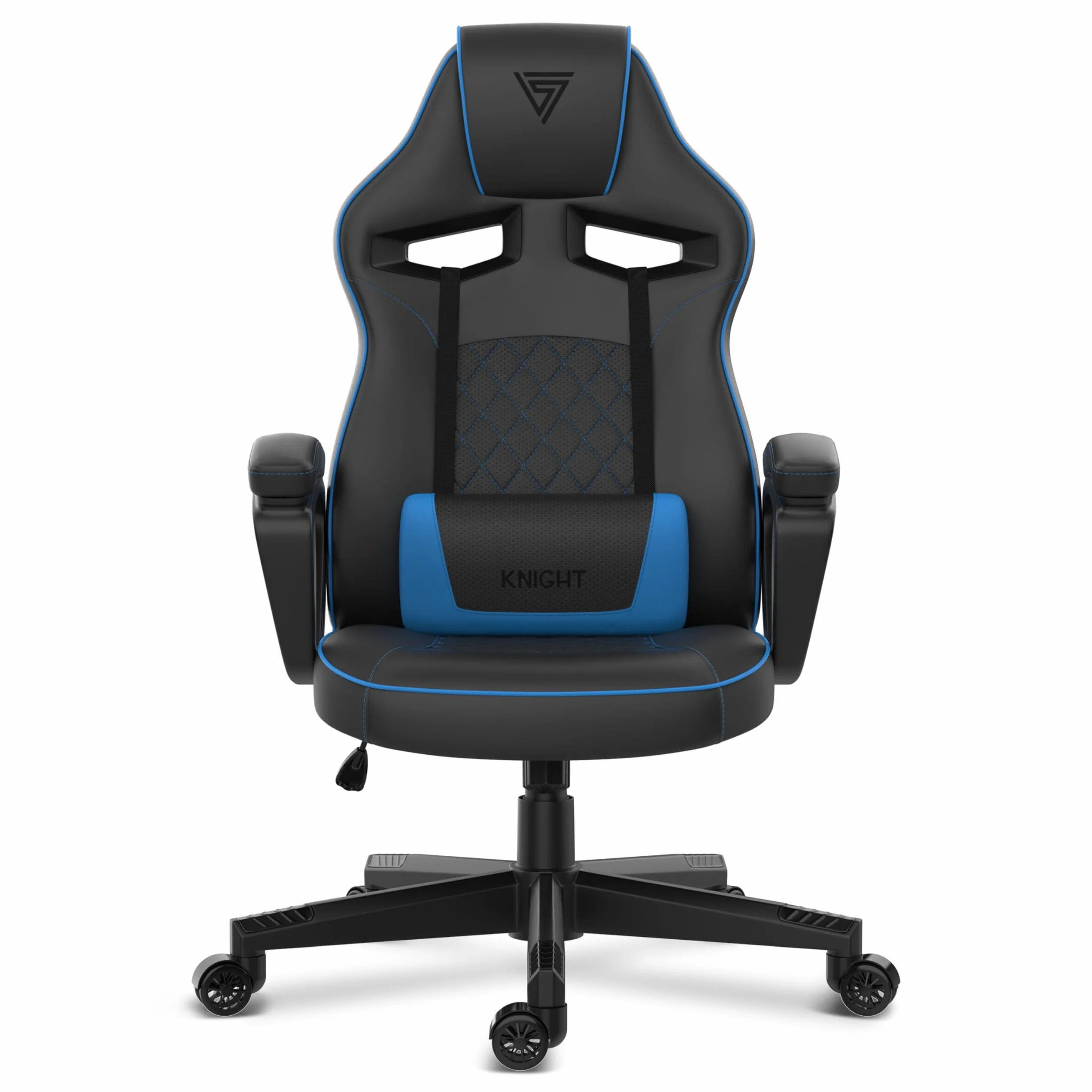 SENSE7 Knight ergonomiczny fotel gamingowy z regulowaną poduszką lędźwiową, skóra PU, do 120 kg, czarno-niebieski