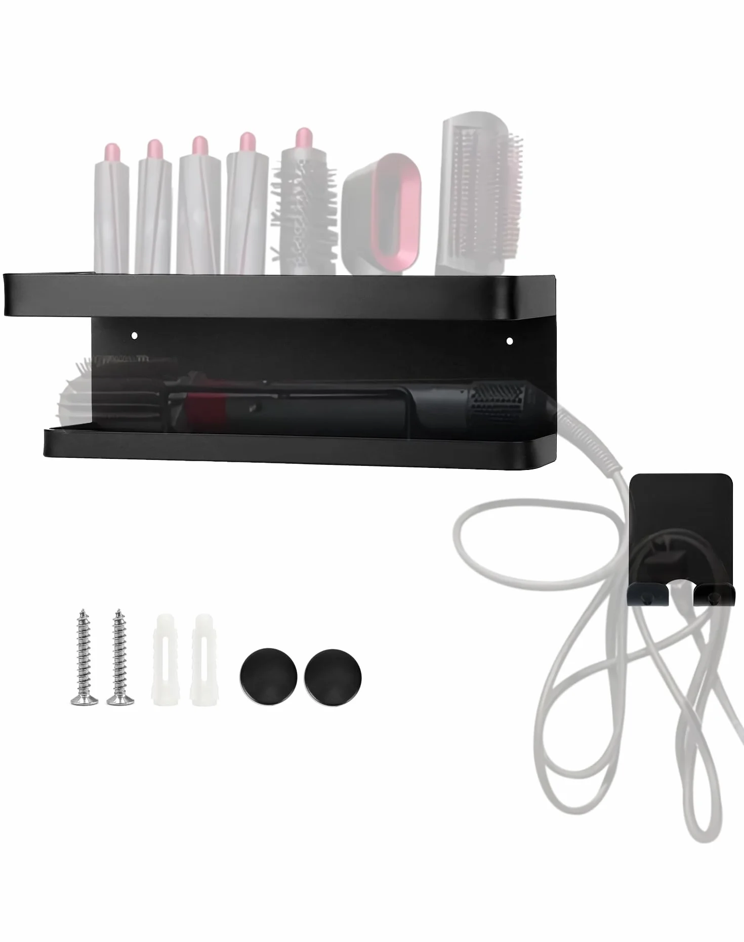 QWORK® Uchwyt ścienny, organizer kompatybilny z Dyson Airwrap, lokówką, różdżką, beczkami, szczotkami – anodowane aluminium