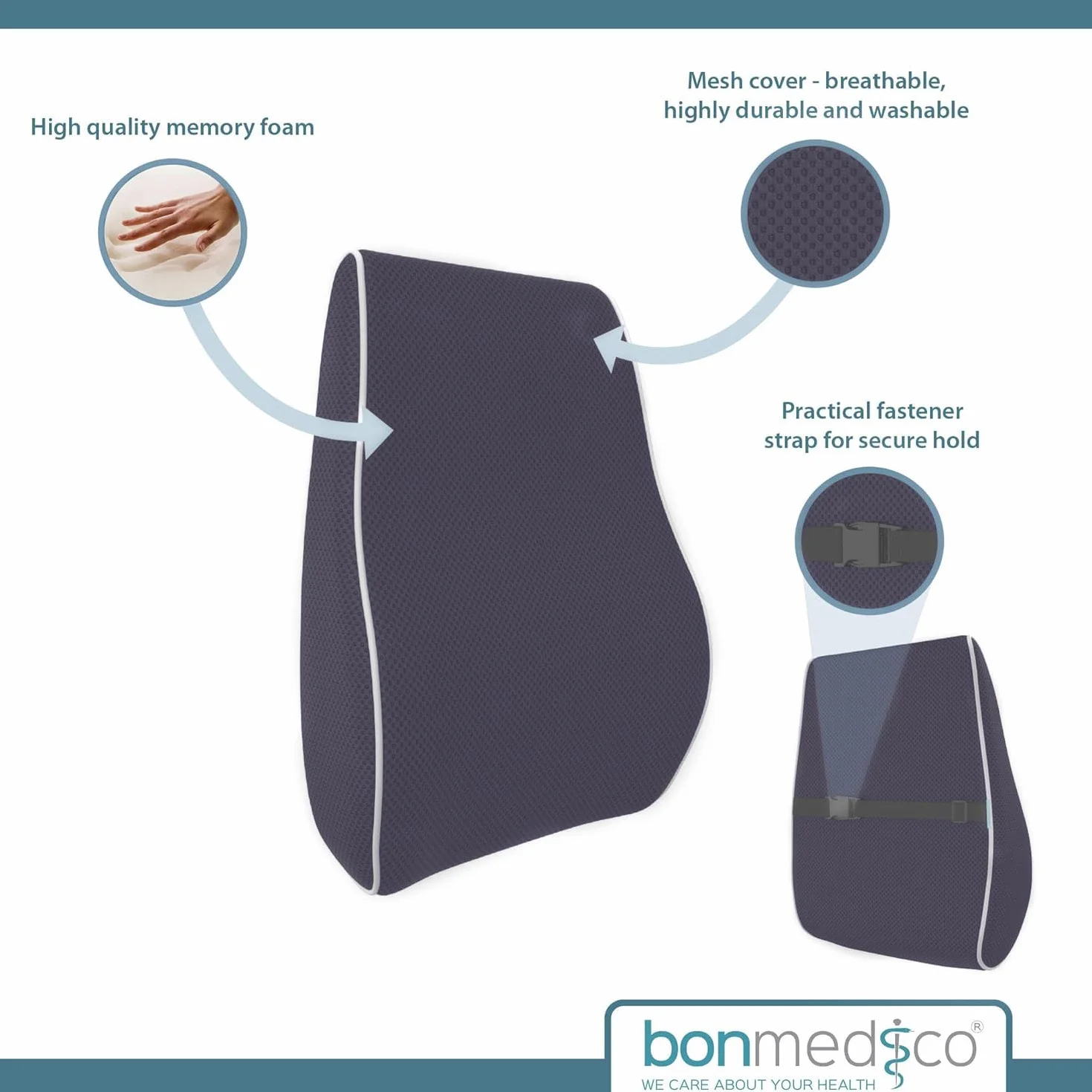 Bonmedico Ergonomic Memory Foam Cuscino Lombare per Sedia da Ufficio, Nero