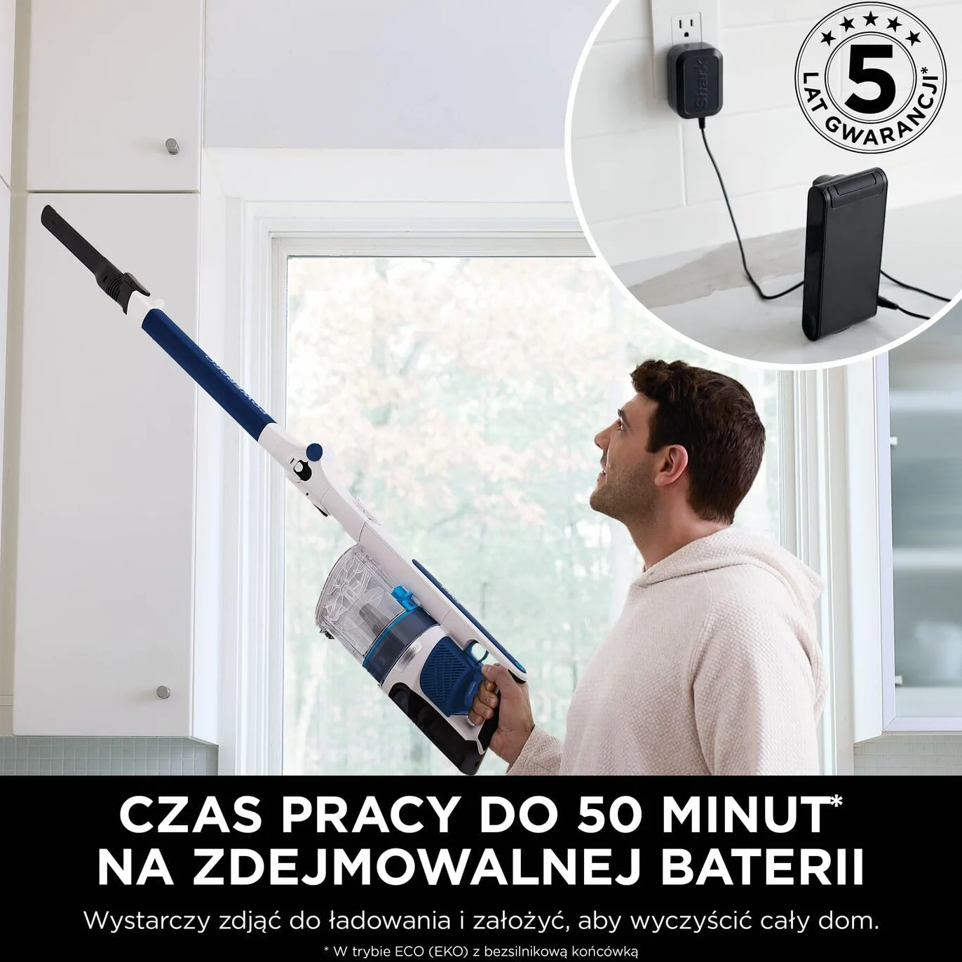 Shark PowerPro Odkurzacz bezprzewodowy, FloorDetect, Anti-Hair Wrap, Anti-Allergen Complete Seal, lekki, elastyczny, tryb ręczny, czas pracy 50 min, pojemnik na kurz XL, granatowy metaliczny, IZ380EU