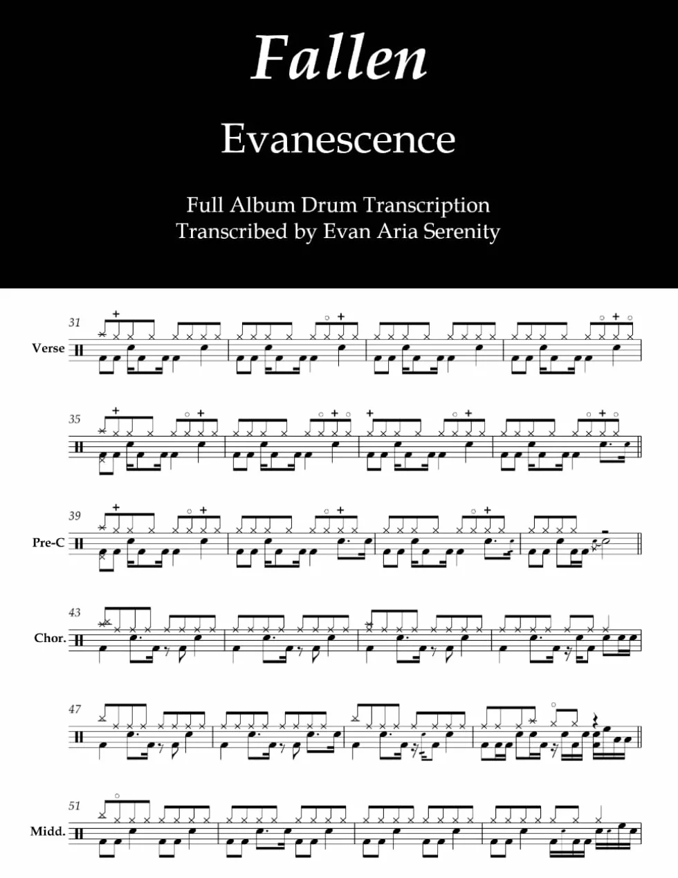 Evanescence - Fallen: Full Album Drum Transcription