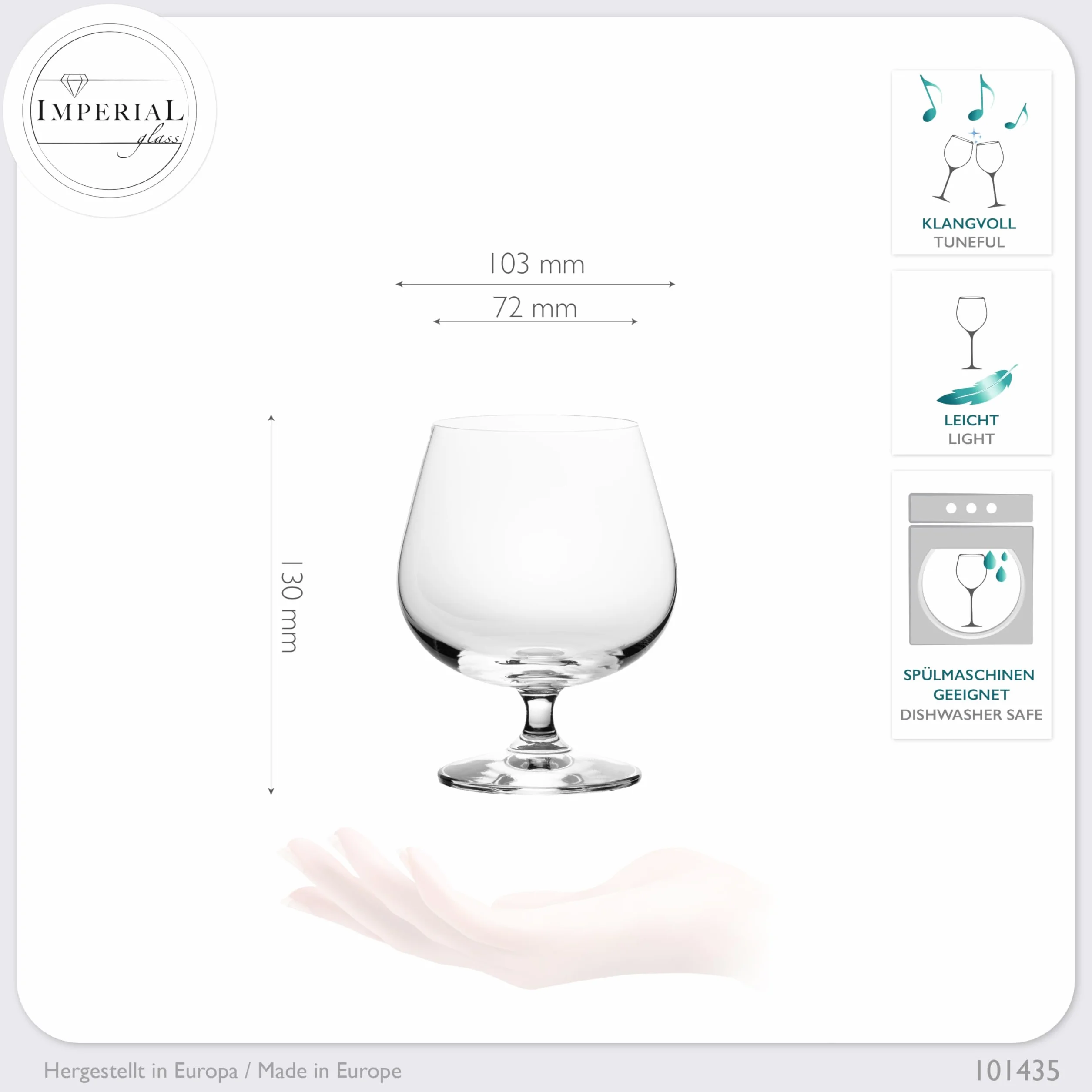 IMPERIAL kieliszki do koniaku, 480 ml, 2-częściowy zestaw obrotowych kieliszków do koniaku ze szkła kryształowego, bulwiaste, przystosowane do mycia w zmywarce