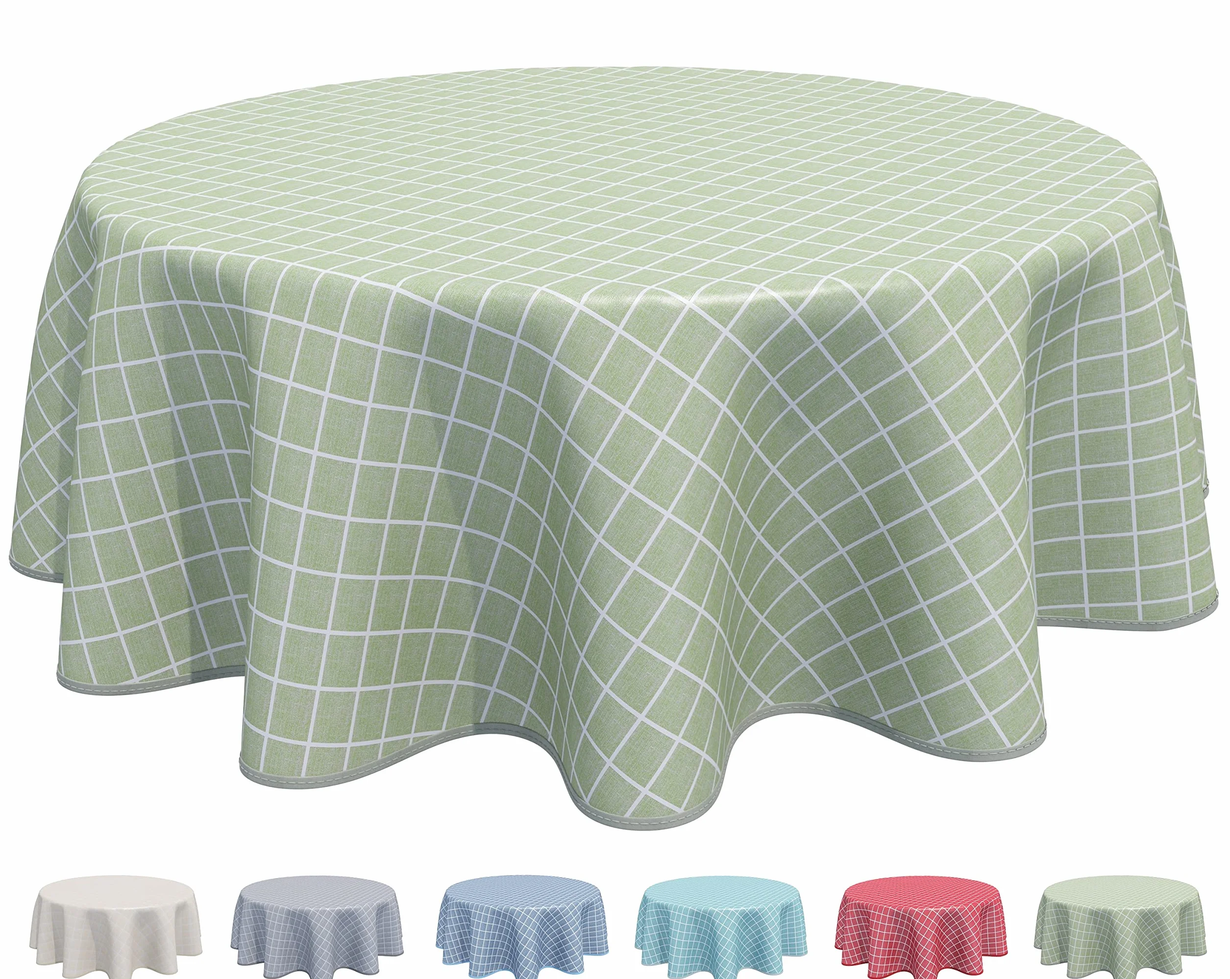 Home Direct Cerata PWC, okrągły obrus, łatwy do czyszczenia, 160 cm, szałwiowa zieleń w kratkę
