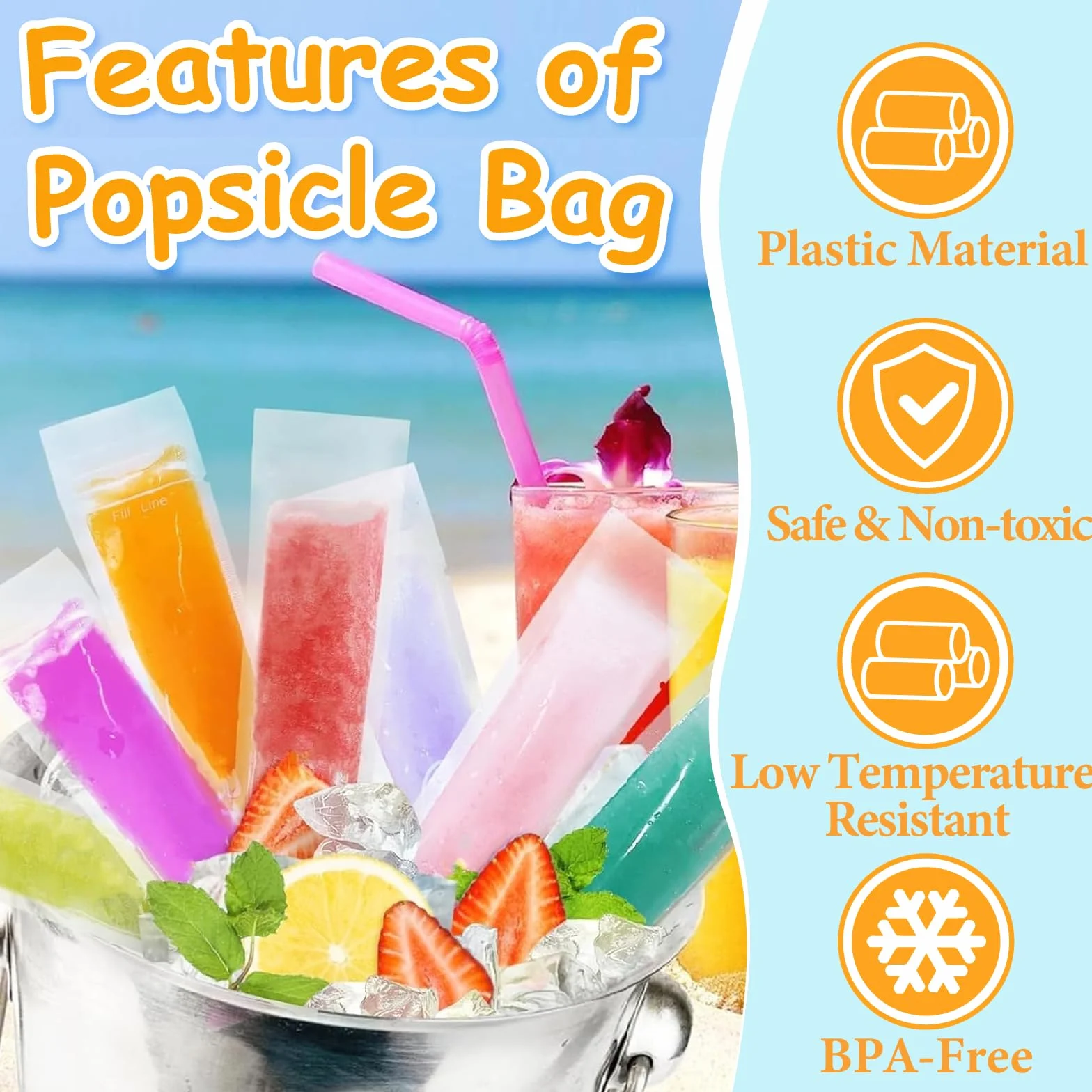 Torebki Popsicle bez BPA, foremki do lodów wodnych z uszczelką, 200 sztuk