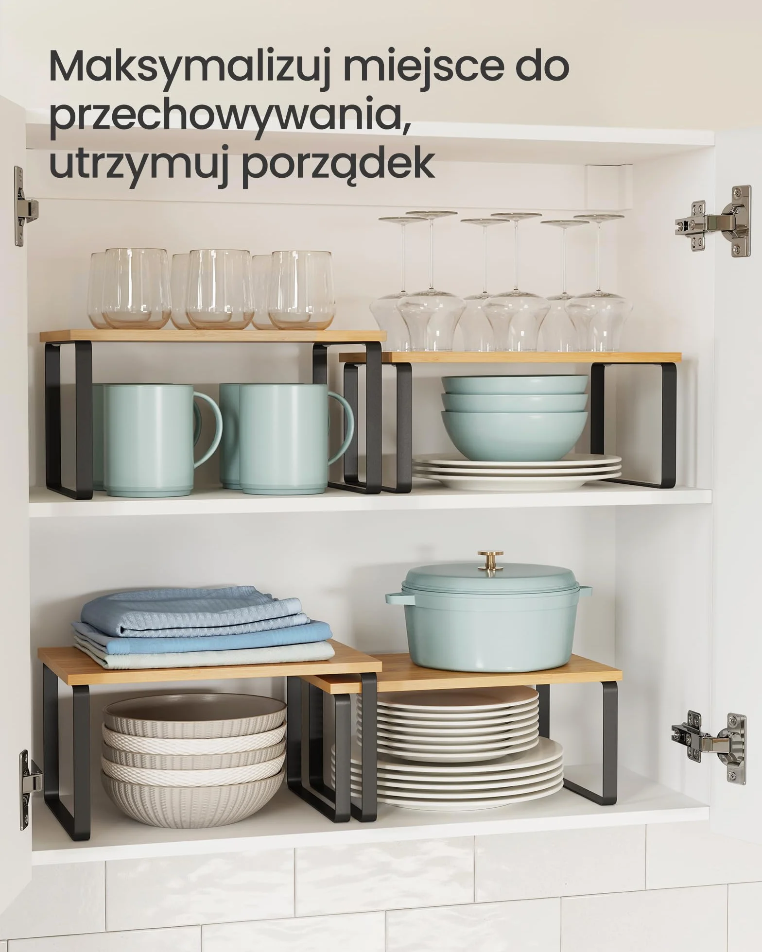SONGMICS Półka na przyprawy 2 sztuki metal bambus czarny naturalny KCS02NB