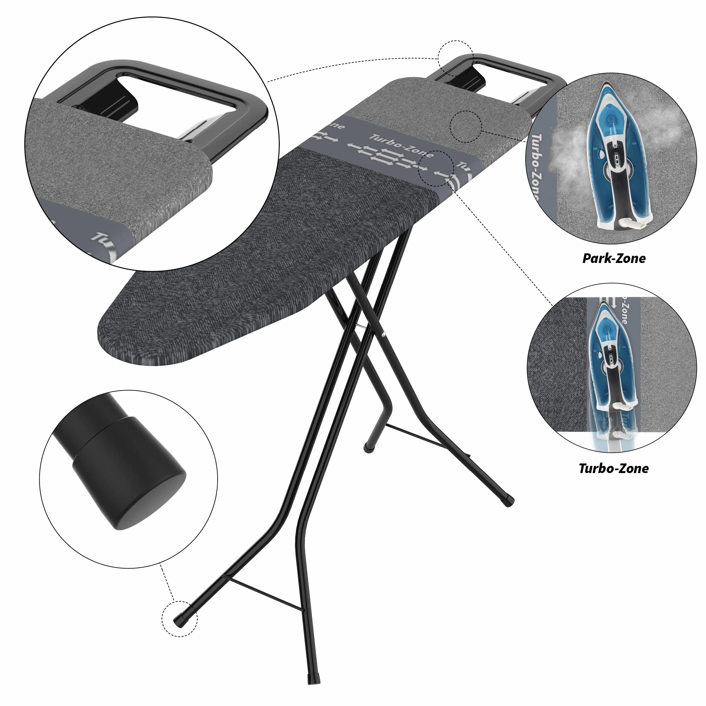 Rörets Deska do prasowania Dual Action Next – technologia Turbo & Park Zone – 4-warstwowa tapicerka i poszewka – regulacja wysokości – powierzchnia prasowania 32 x 108 cm