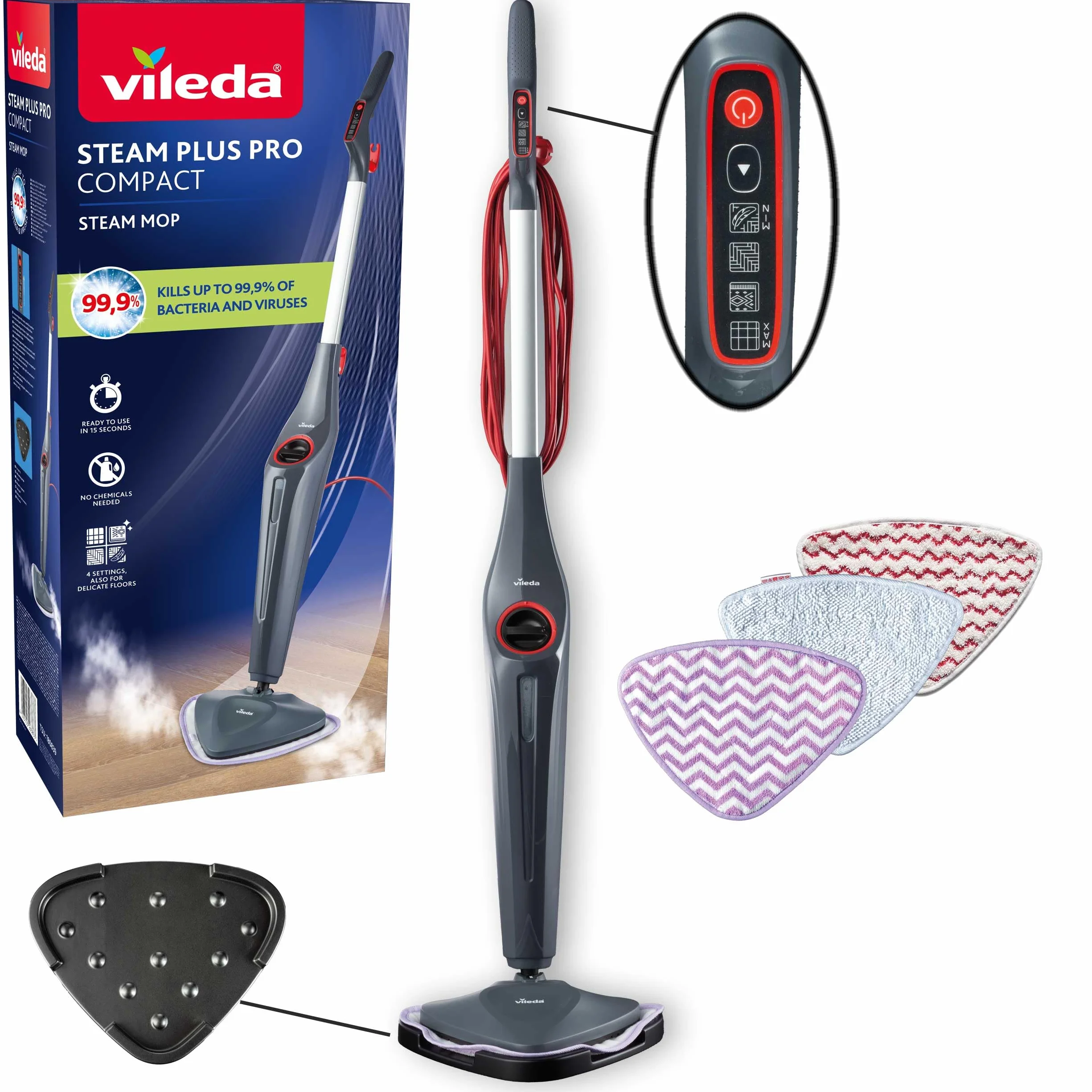 Vileda Steam Plus Pro Mop parowy 4 tryby pary