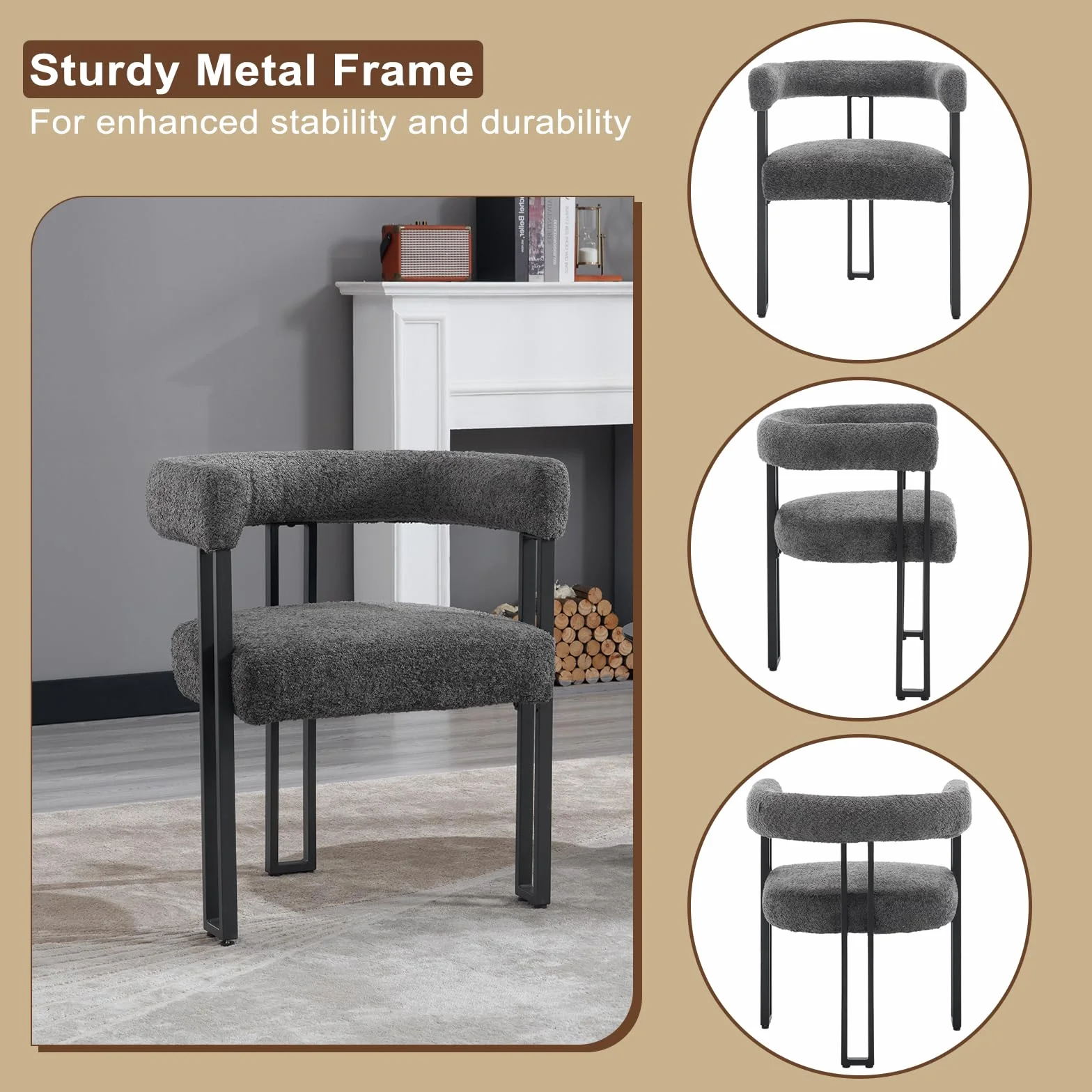 WOLTU 2 x krzesła do jadalni, krzesła z podłokietnikami, designerskie krzesło kuchenne, krzesło do jadalni, salonu, sypialni, z metalu szenilowego, ciemnoszare EZS25dgr-2