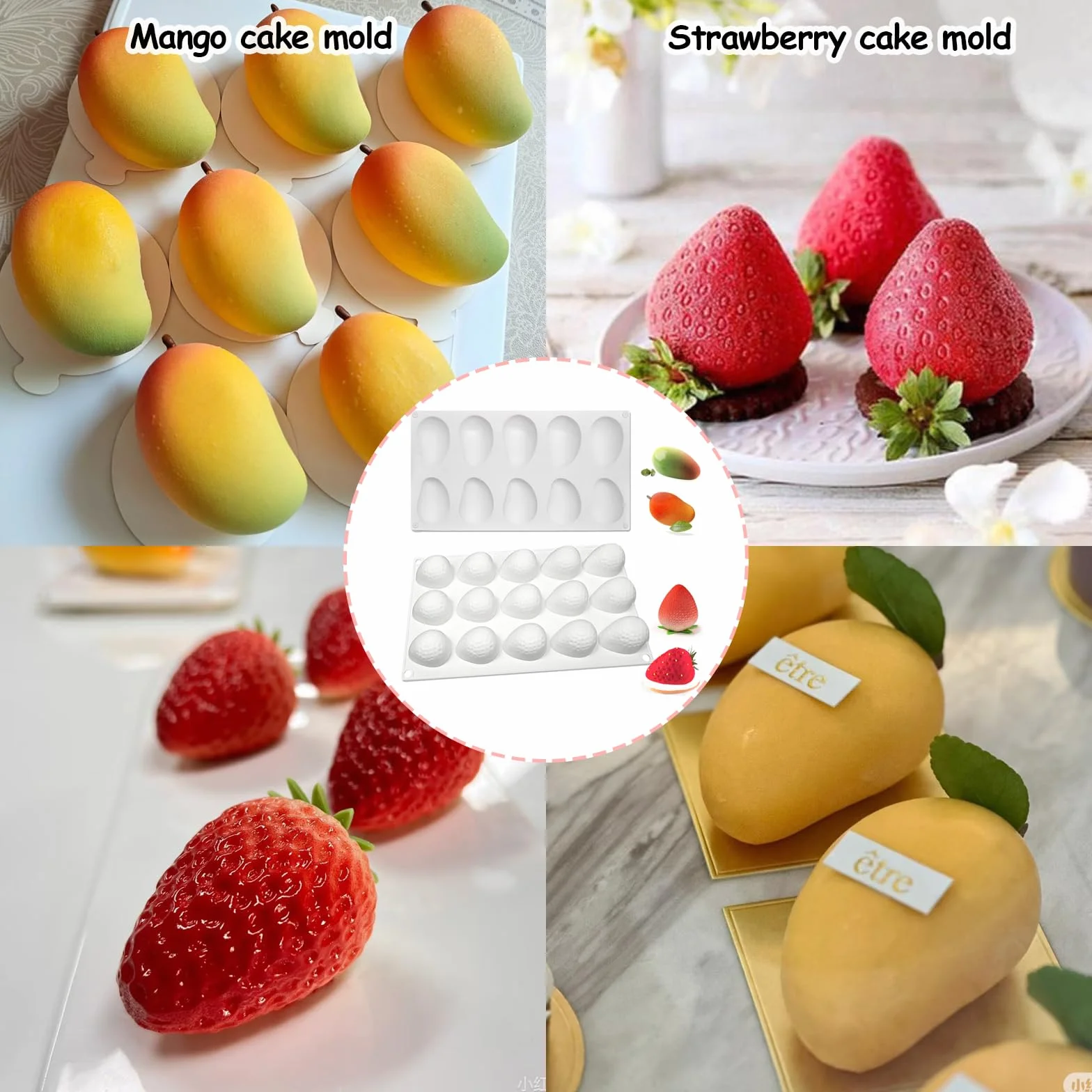 Foremki silikonowe 3D do mango, truskawki, 10/15 otworów, do galaretki i puddingu