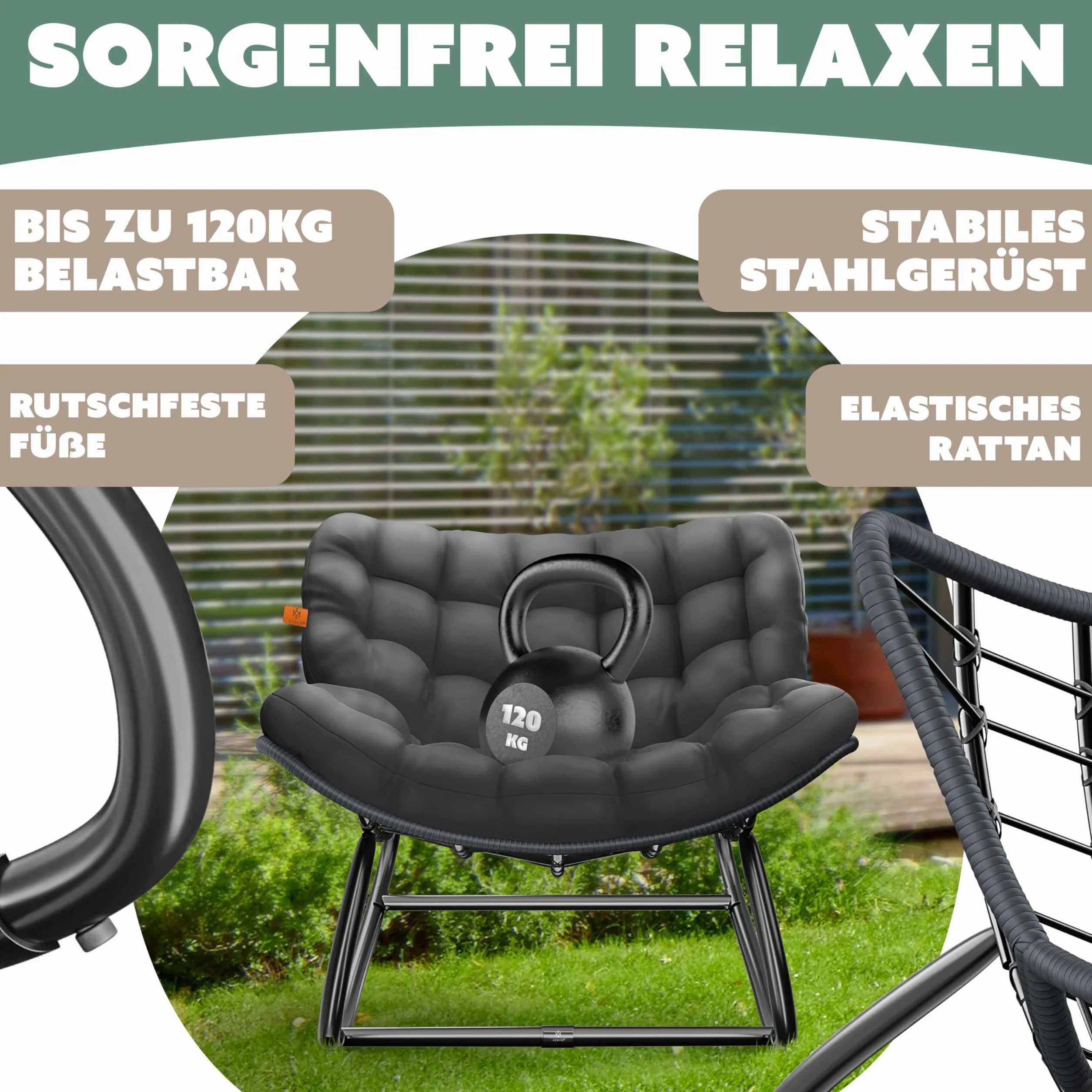 KESSER Fotel bujany ergonomiczny 120 kg antypoślizgowy odporny na warunki atmosferyczne