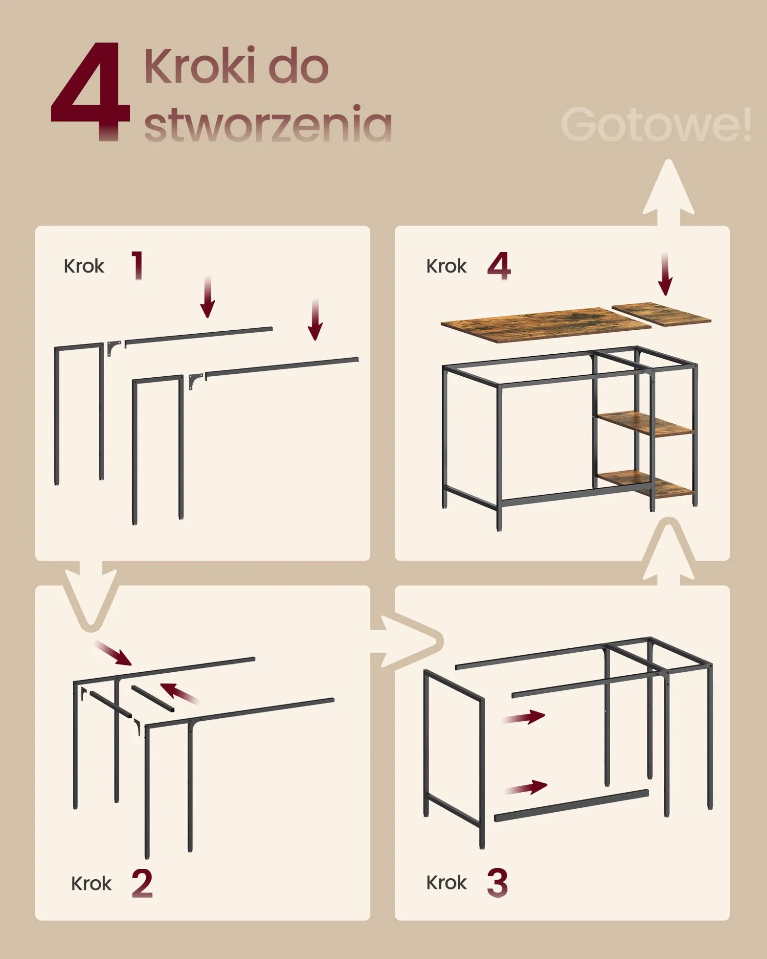 VASAGLE Biurko, stolik komputerowy, stolik pod PC, biurko, 120 x 60 x 76 cm, z 2 półkami po prawej lub lewej stronie, 120 x 60 x 75 cm, do biura, salonu, stalowa rama, brązowo-czarny vintage LWD47X