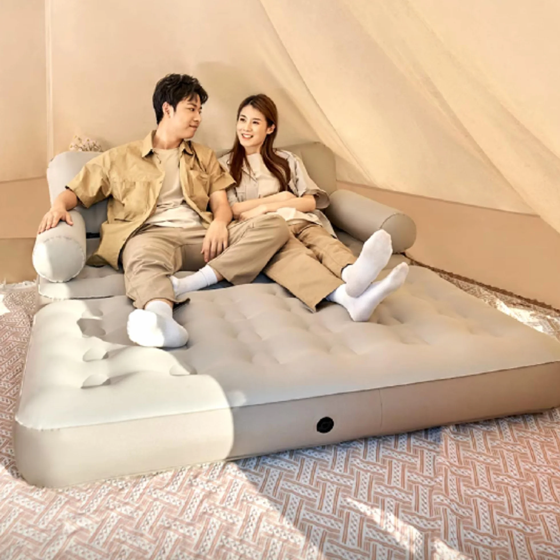 Sofa dmuchana 3 w 1, nadmuchiwana sofa do spania, łóżko dmuchane dla 2 osób, materac dmuchany dla gości, na kemping lub do użytku domowego, sofa dmuchana – SOFLINKA