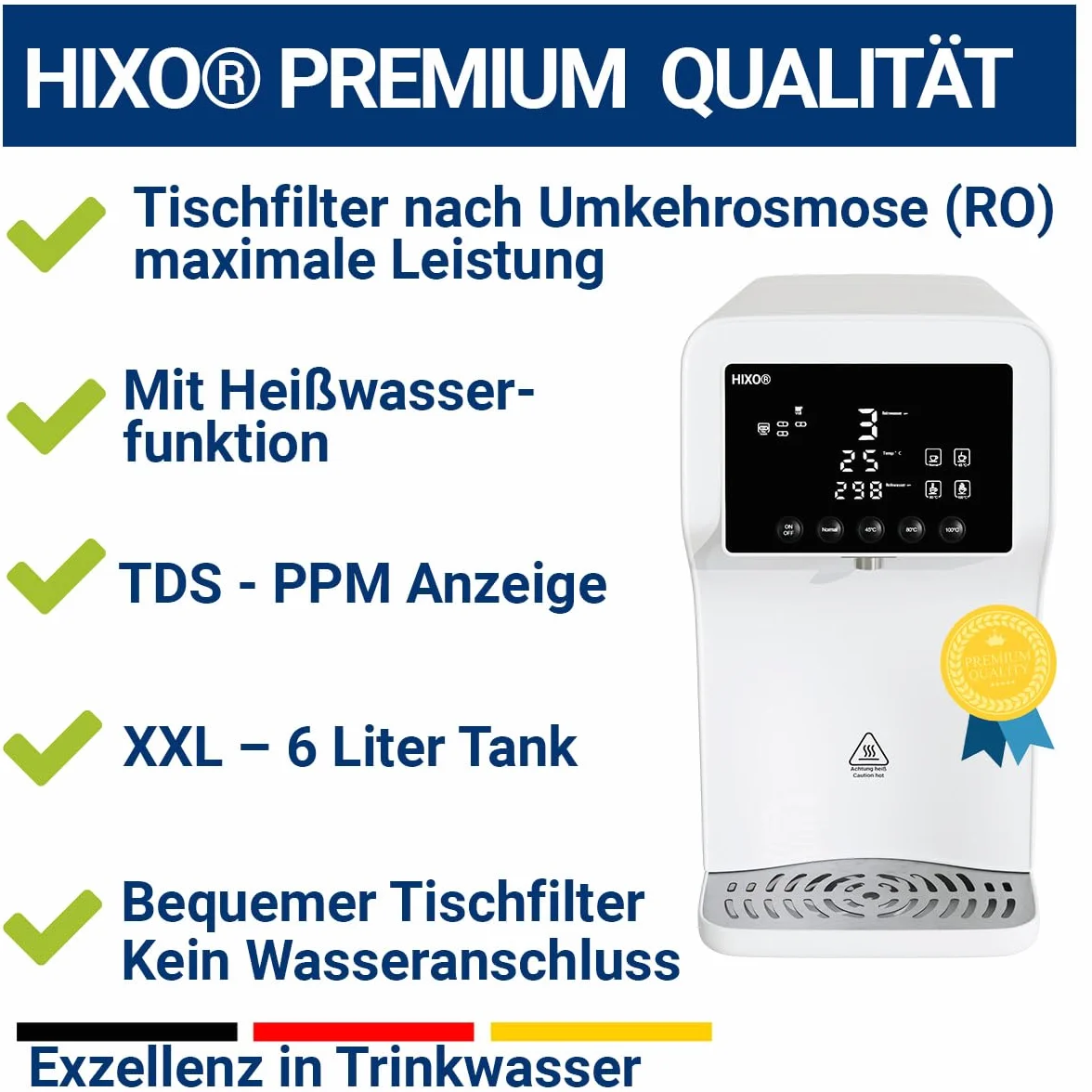 Instalacja odwróconej osmozy (RO) – filtr wody na blat | ze zmiennymi stopniami temperatury (do ~100°C) i wyświetlaczem TDS | nie wymaga stałego podłączenia do wody | czysta, bezwapienna woda