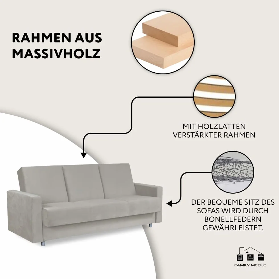 sofa, model Alicja, sofa z funkcją spania, tapczan, sofa z funkcją spania z skrzynią na pościel, sofa do salonu, wygodna do relaksu, elegancki design, do salonu, sypialni, New Velo 107