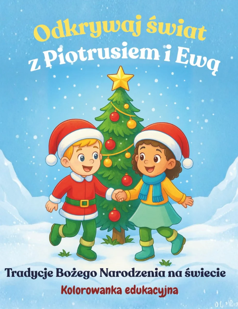 Odkrywaj świat z Piotrusiem i Ewą. Tradycje Bożego Narodzenia na świecie: Kolorowanka edukacyjna dla dzieci