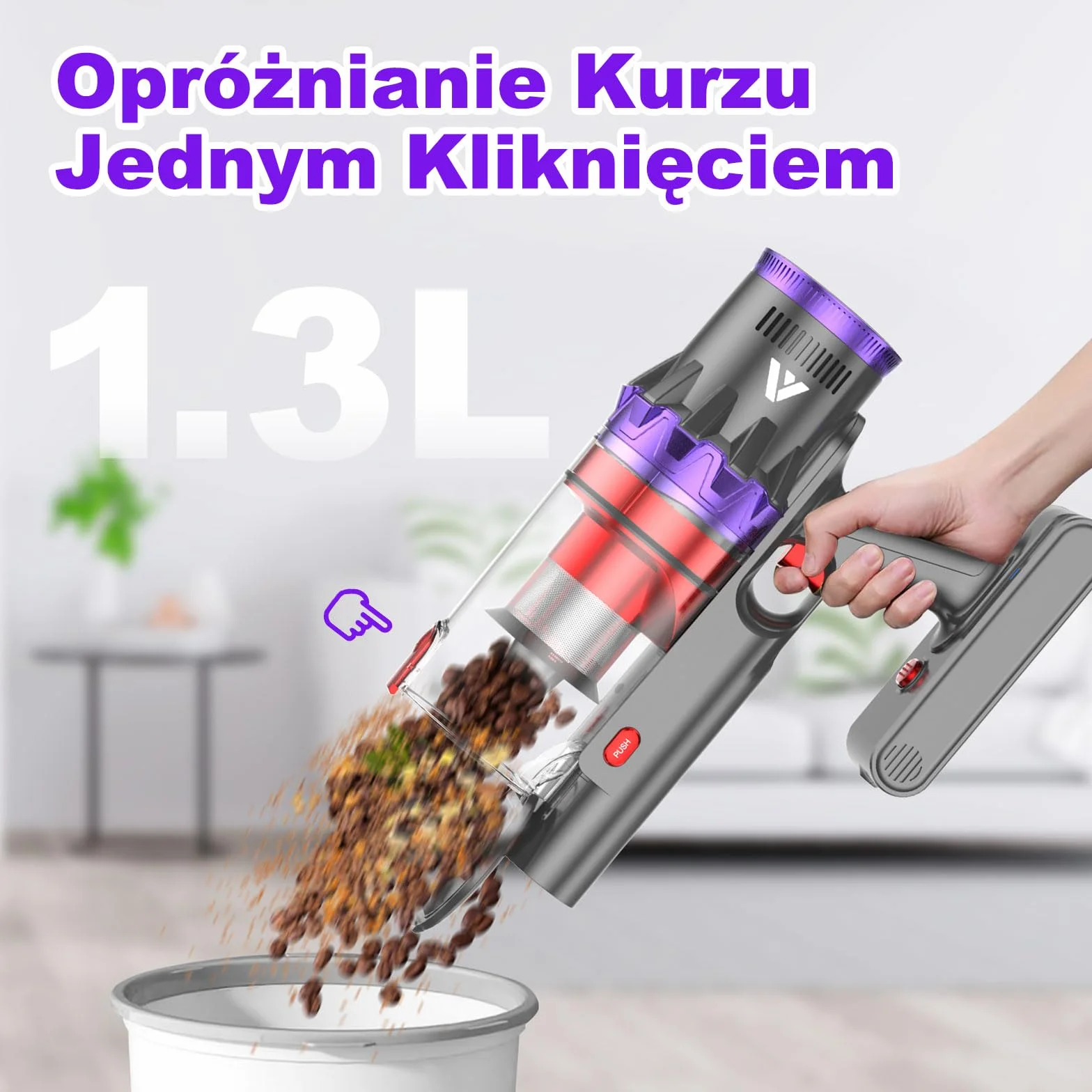 coovy SU7 Odkurzacz Akumulatorowy 580W/45Kpa/70Min, Ekrany Dotykowe LED, 1.3 L Bezprzewodowy Odkurzacz Antysplątaniowy, do Podłóg/Dywany/Sierści Zwierząt