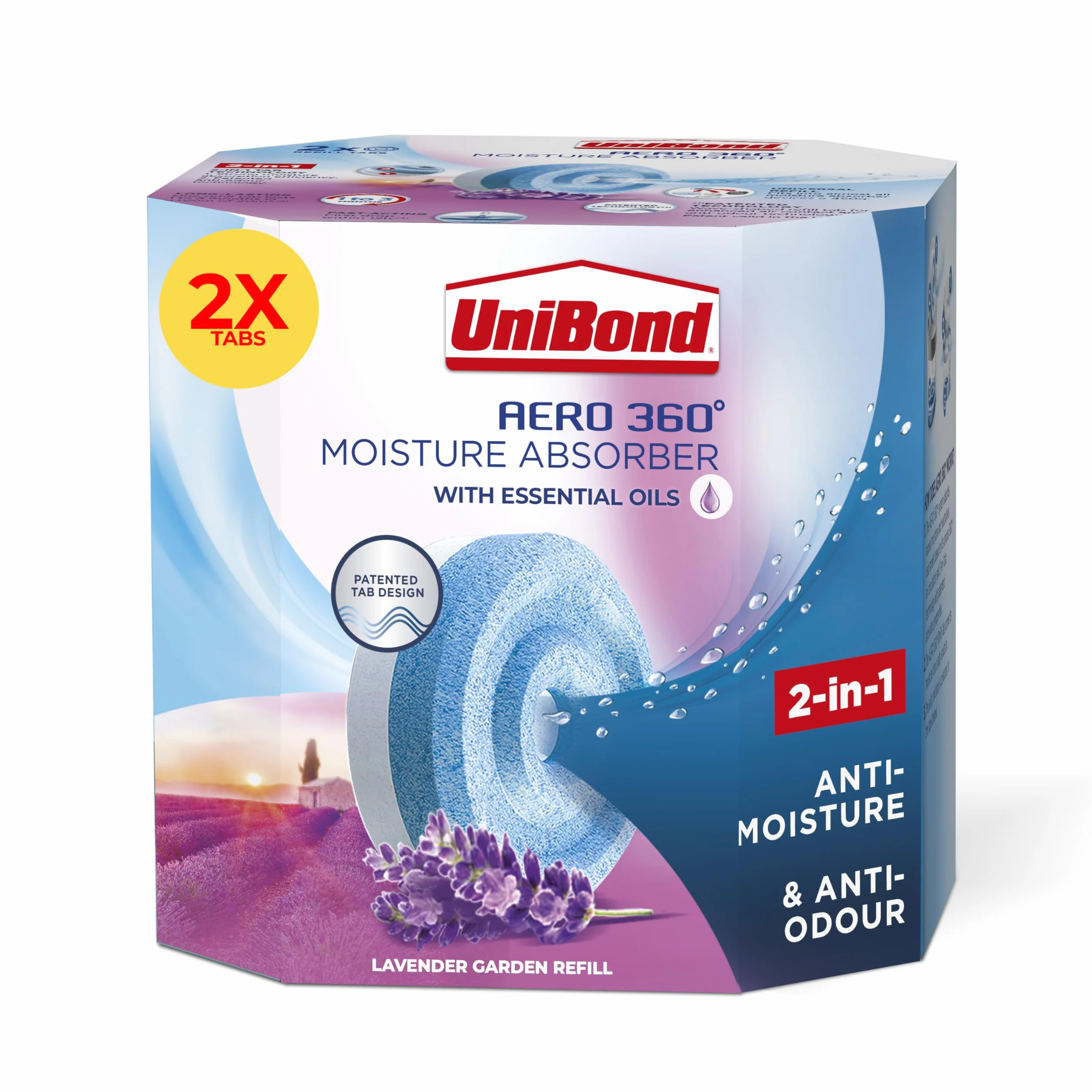 UniBond AERO 360° wkład uzupełniający pochłaniacz wilgoci lawendowy ogród 2 x 450 g dwupak