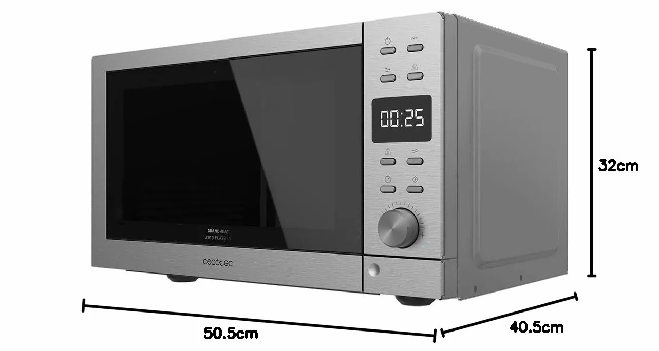Cecotec Cyfrowa mikrofalówka bez talerza GrandHeat 2010 Stalowy płaskownik. Moc 700 W, Pojemność 20 litrów, Grill 900 W, 9 predefiniowanych funkcji, Szybki start, Łatwe czyszczenie