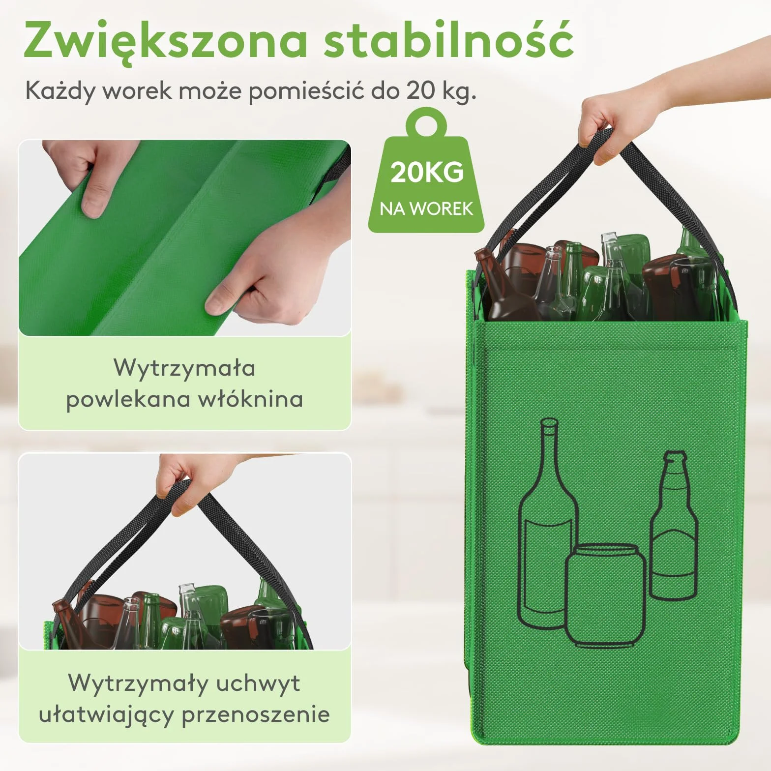 Lifewit System segregacji śmieci do kuchni, 3 przegródki na papier, szkło i plastik, pojemniki z recyklingu, pojemnik na odpady i butelki na kaucję, 3 x 45 l, łatwe opróżnianie