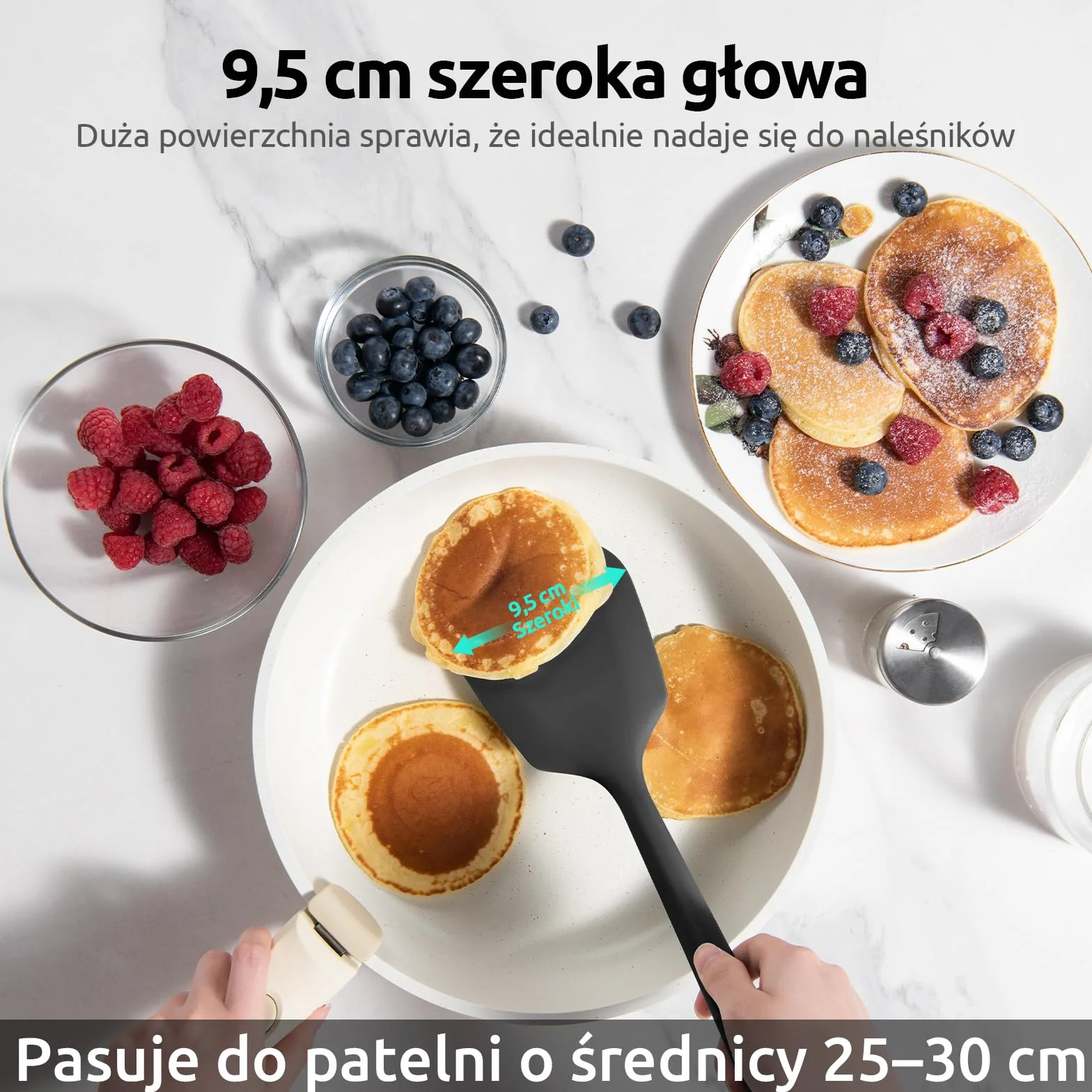 U-Taste Bardzo długa silikonowa szpatułka: odporna na ciepło 315 ℃, solidna i szczelinowa szpatułka kuchenna, łopatka do gotowania do smażenia naleśników rybnych (Czarny, 2 sztuki)