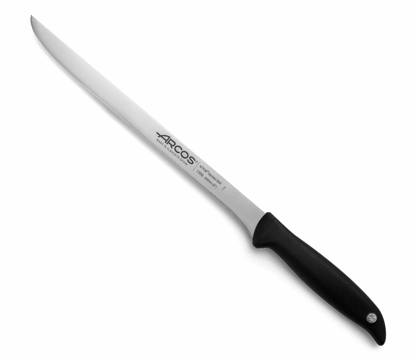 Arcos 145600 Menorka nóż do krojenia szynka, ostrze nitrm stal nierdzewna 240 mm (9,45 cala), uchwyt polipropylenowy czarny