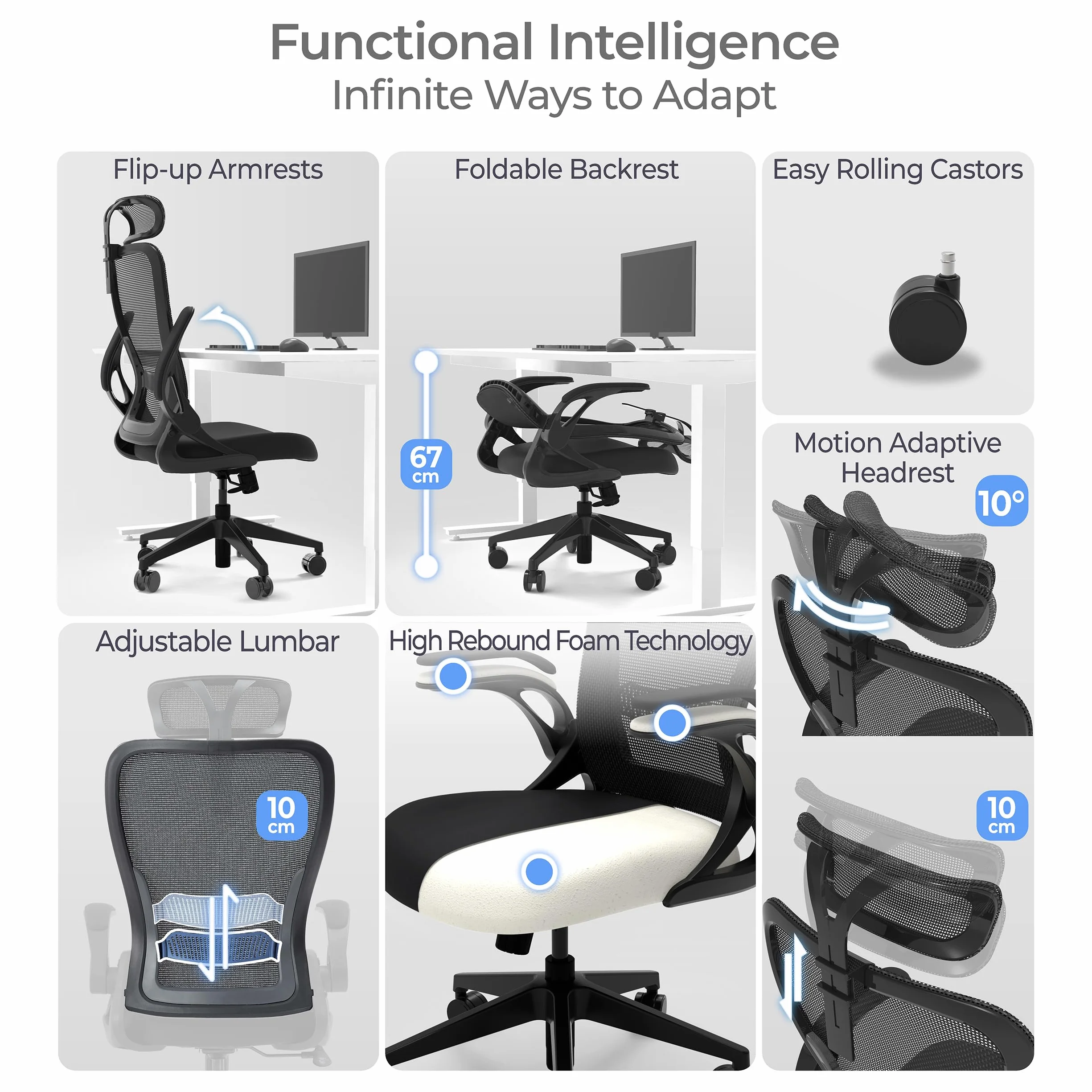 Tervo Model U, składane krzesło biurowe do małych pomieszczeń, ergonomiczna konstrukcja z siatką o wysokim odbiciu, krzesło komputerowe do gier, dla dorosłych i dzieci, składane i kompaktowe, z