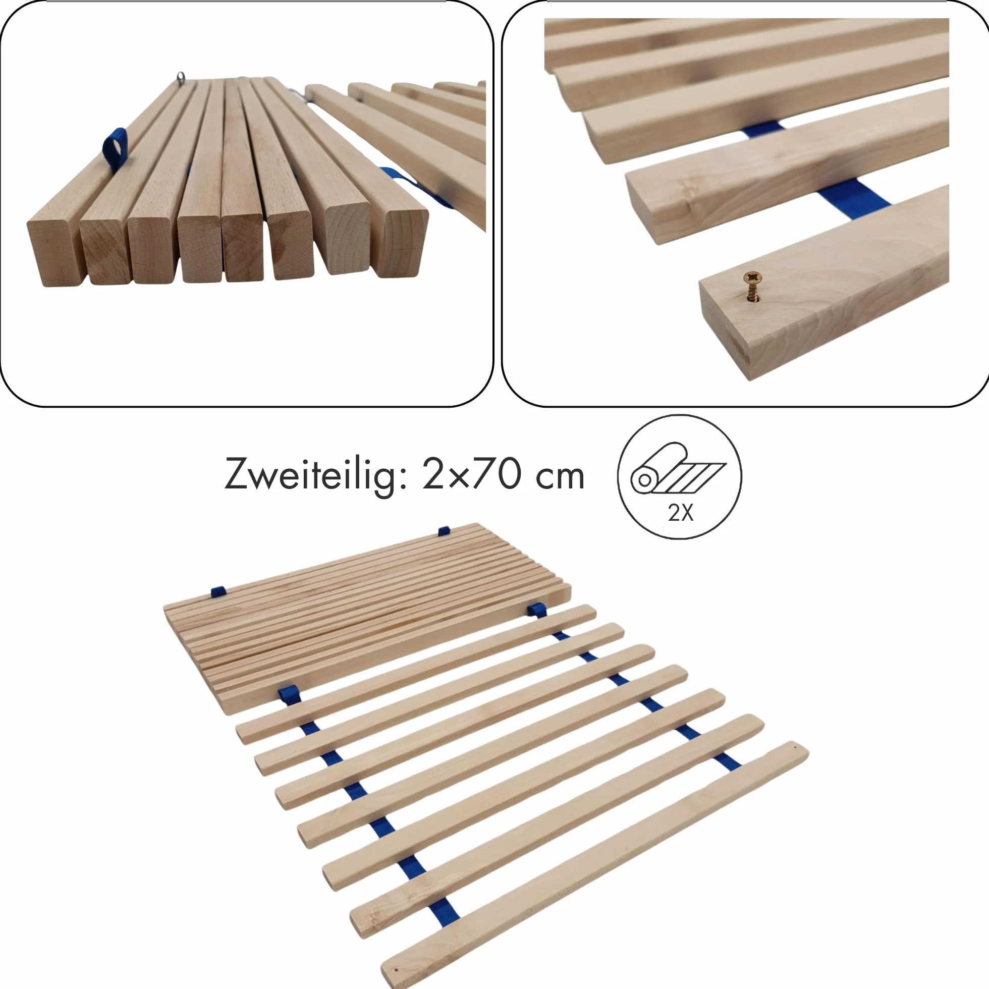 Rolowany Stelaż Listwowy 140x200 cm 22 Listew Lite Drewno Bukowe 170 kg