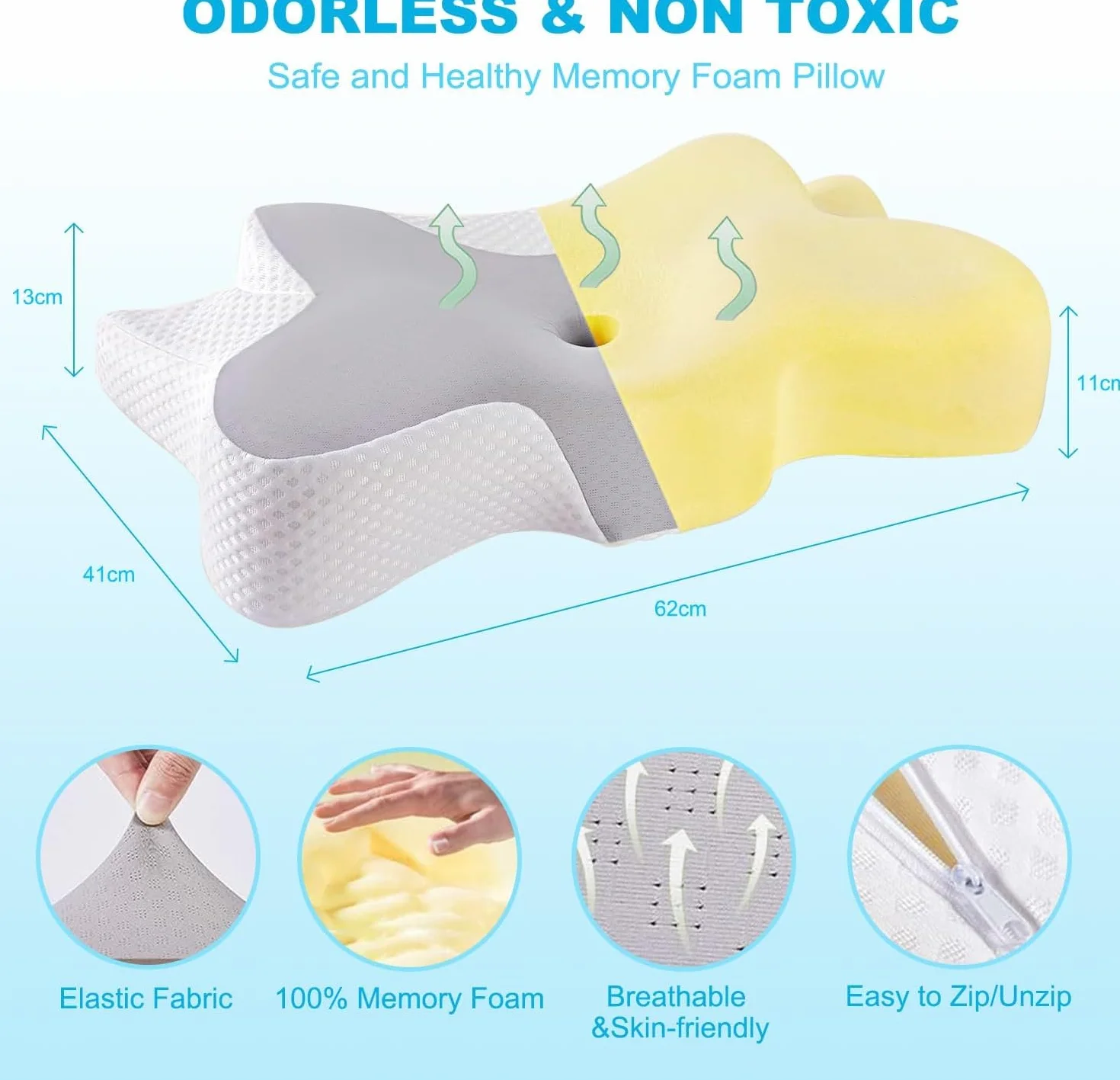 poduszka podpierająca kark z pianki Memory Foam, poduszka z pianką Memory Foam, podpierająca poduszka pod kark, ergonomiczna ortopedyczna poduszka z możliwością regulacji wysokości dla osób
