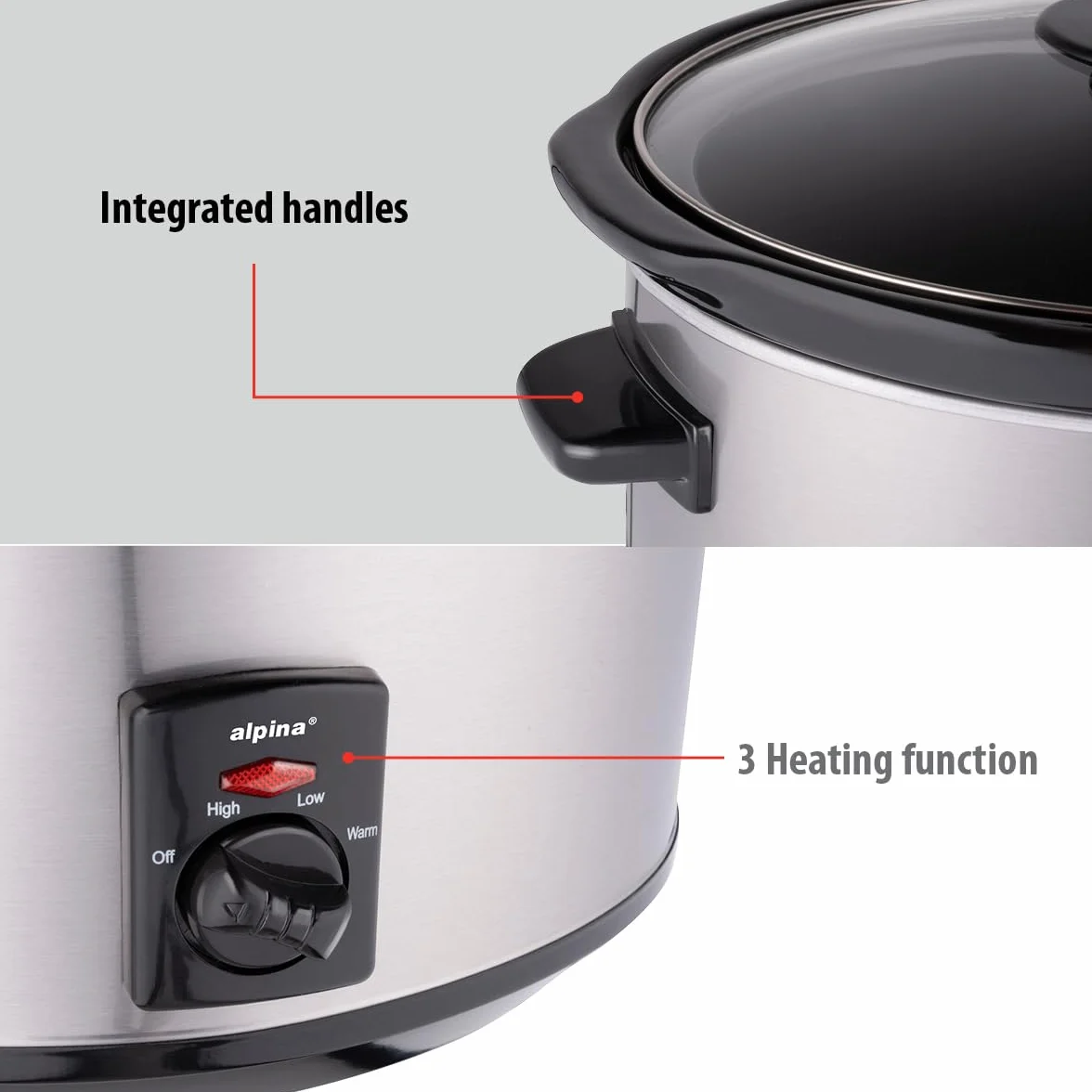 Alpina Slow Cooker 3,5L Ceramiczny Stal Nierdzewna 3 Stopnie Grzania