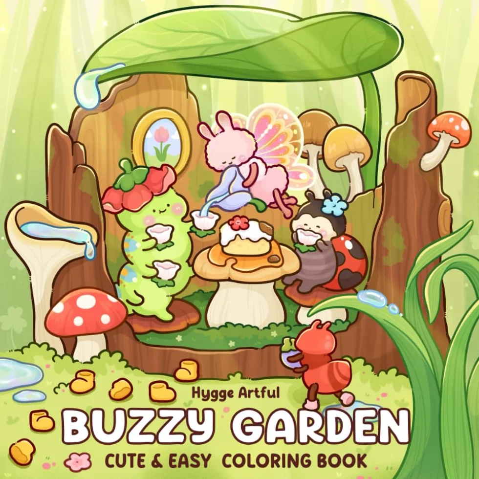 Buzzy Garden: Coloring Book for Adults and Teens Featuring Tiny Bug Friends Enjoying Their Simple Daily Life in Nature for Relaxation