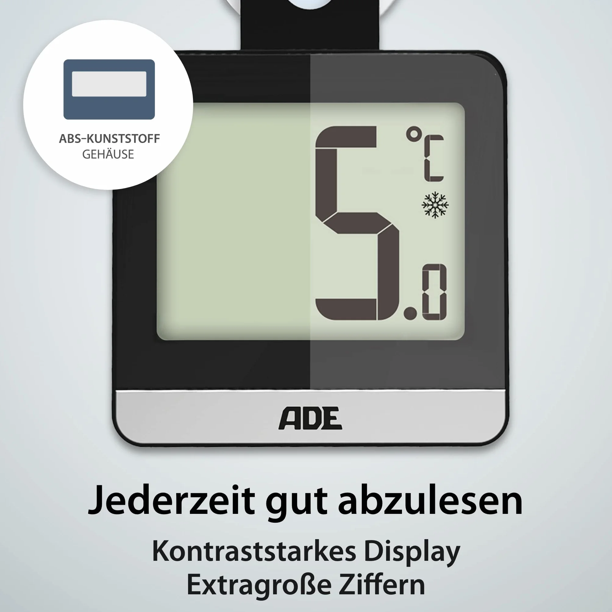 ADE Cyfrowy termometr do lodówki, magnetyczny termometr do zamrażarki i lodówki, duży wyświetlacz, od -20°C do 60°C, kolor czarny
