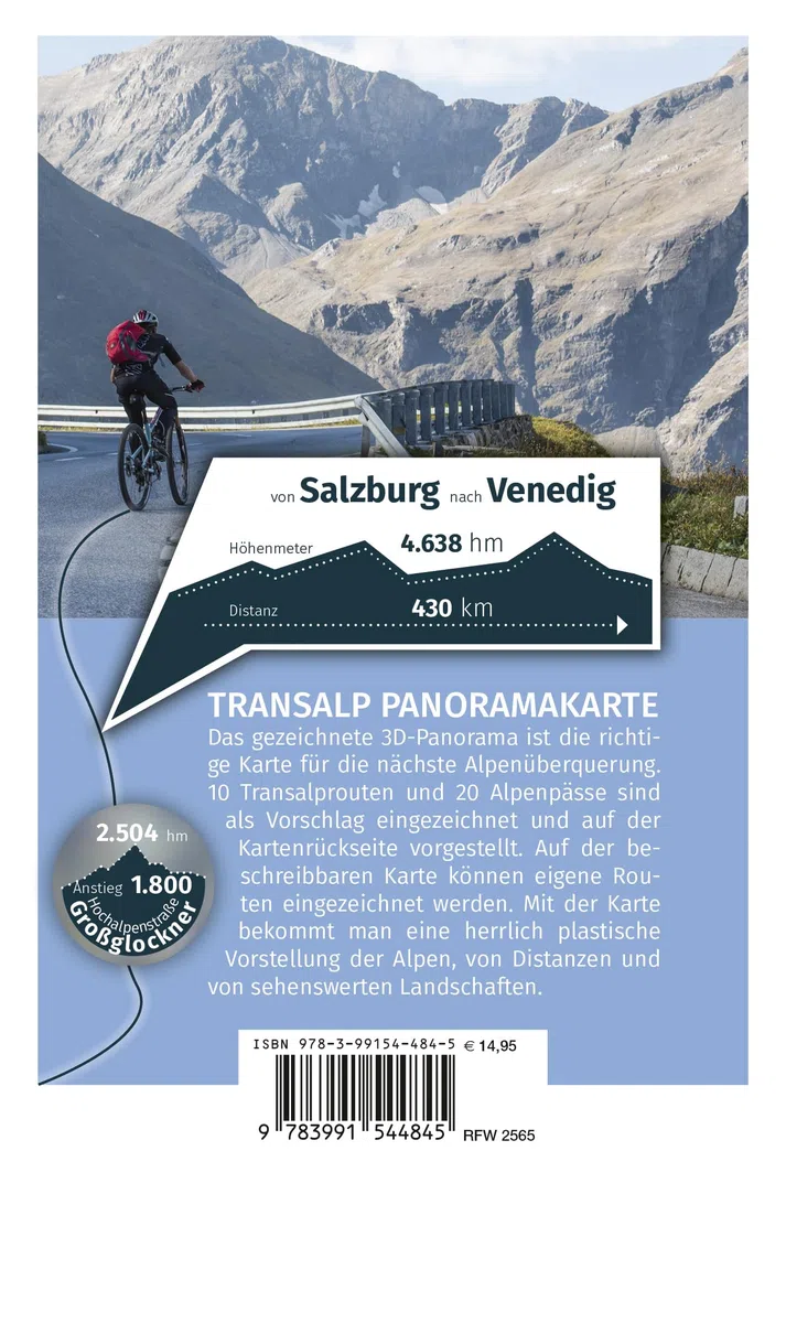 KOMPASS Radfernwegekarte Transalp Panoramakarte 1:2 Mio.: Alpenüberquerungen für Bikes und E-Bikes mit Routen und Pässen: 2565