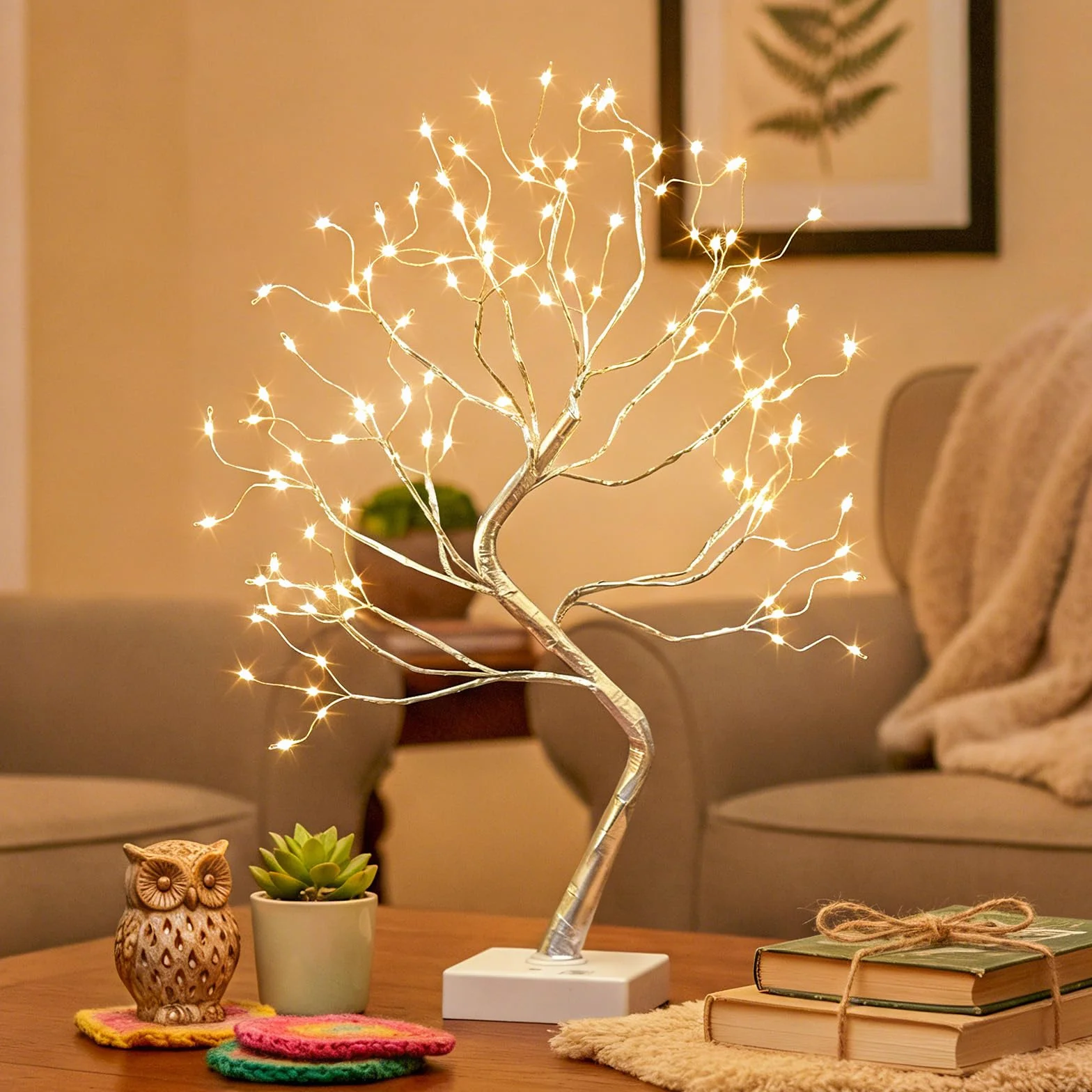 Drzewko świetlne do użytku w pomieszczeniach, 108 diod LED, ciepła biel, drzewko bonsai, dekoracja ścienna, regulowane gałęzie, zasilanie przez USB/zasilanie bateryjne, dekoracja