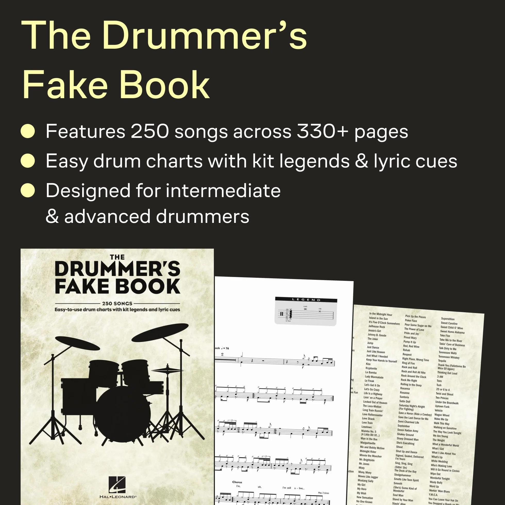 The Drummer's Fake Book: Easy-To-Use Drum Charts with Kit Legends and Lyric Cues