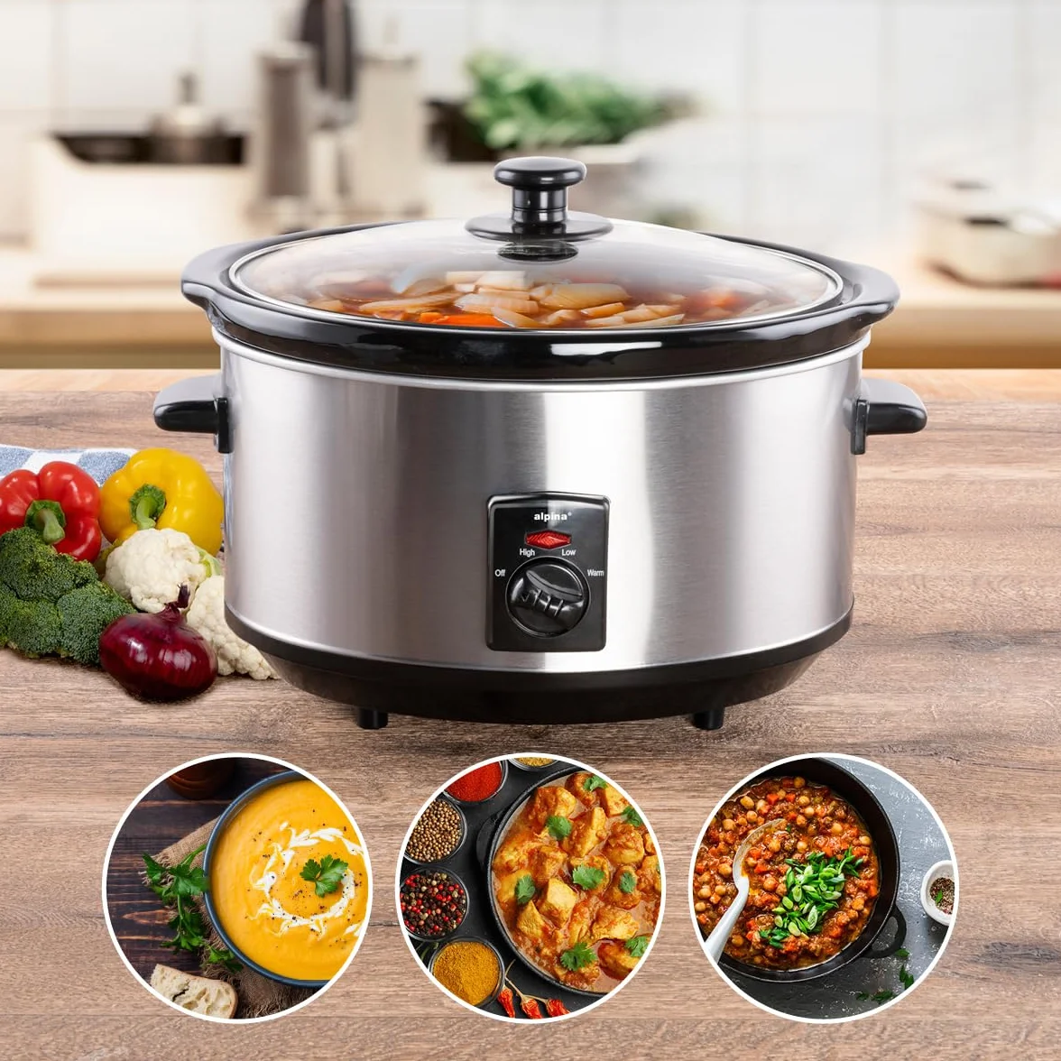Alpina Slow Cooker 3,5L Ceramiczny Stal Nierdzewna 3 Stopnie Grzania