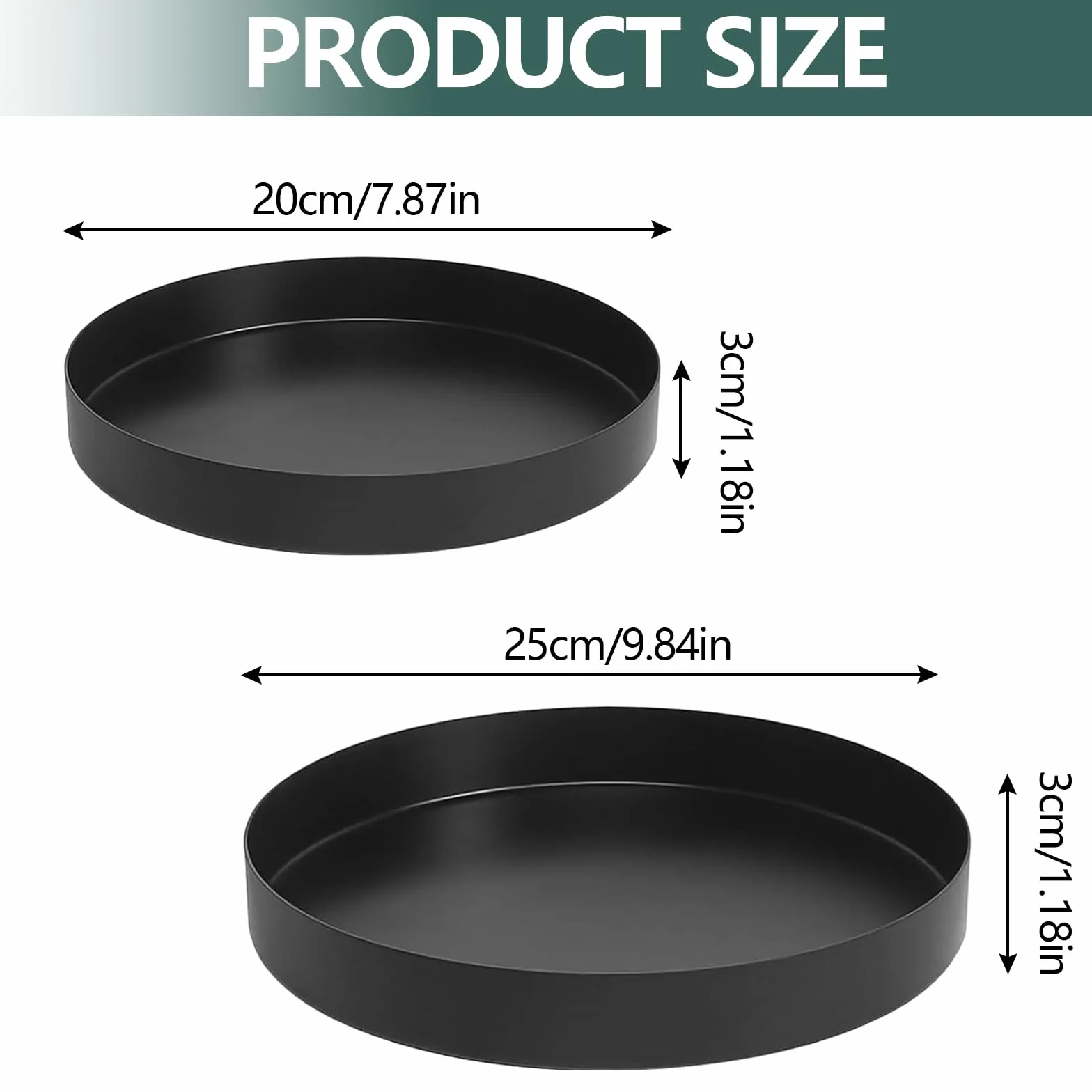 Taca dekoracyjna okrągła metalowa 20 cm 25 cm antypoślizgowa czarna zestaw 2 sztuki
