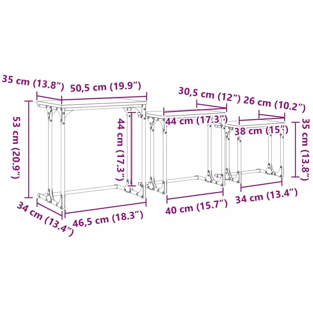vidaXL Stolik Kawowy Nesting 3 pcs Czarny dąb Materiał drewnopochodny Kompaktowe