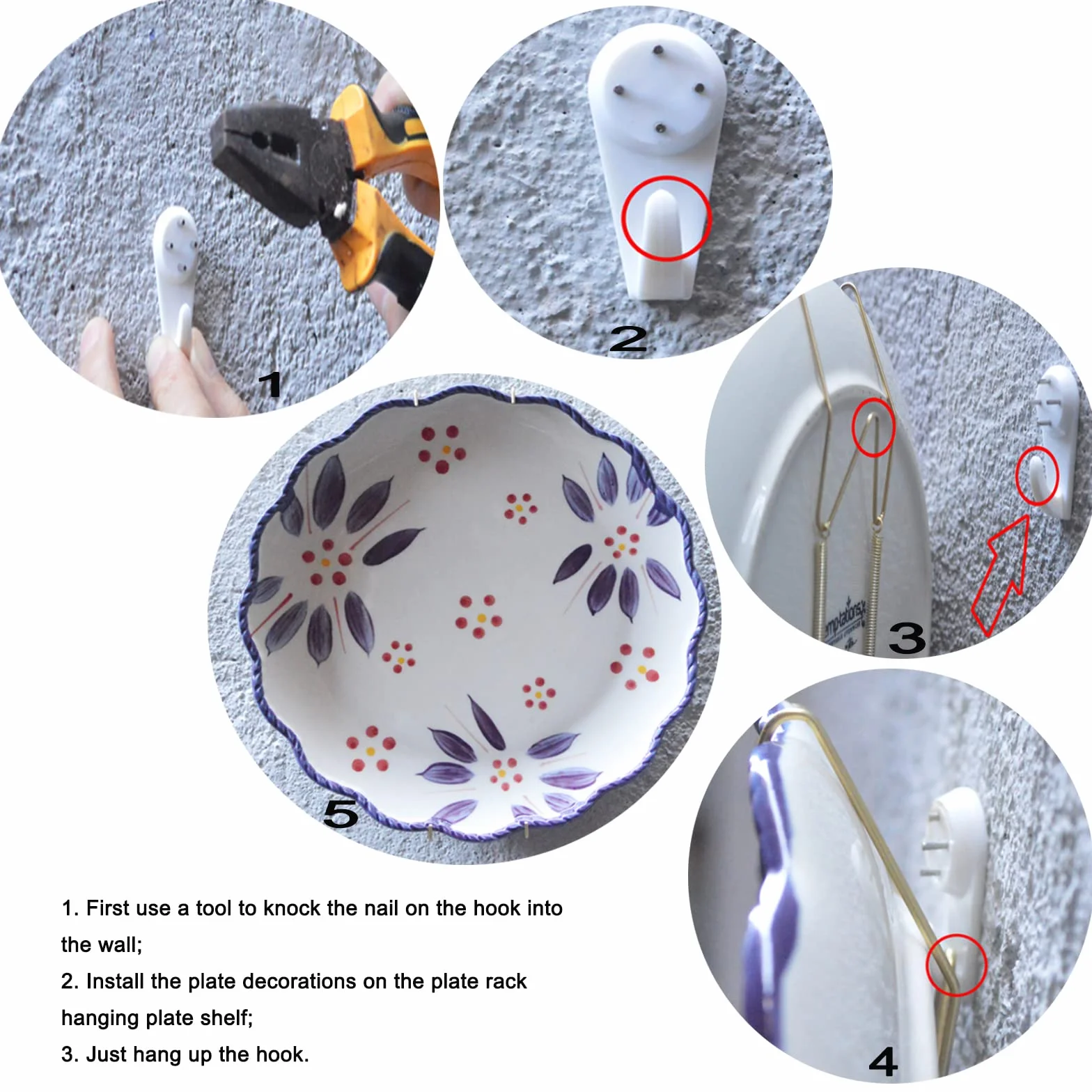 Zawieszki na talerze 30 cm Złote Litery W 10 Haczyków Ściennych
