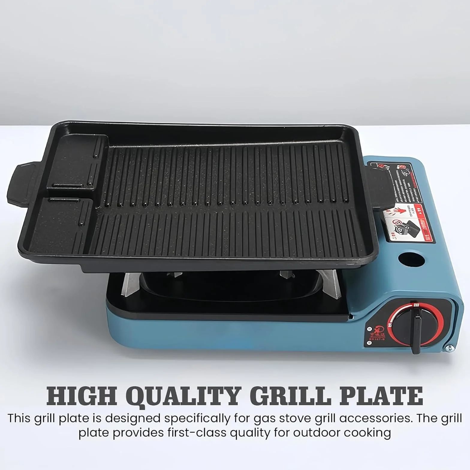 GOMETY Płyta grillowa 32 × 26 cm, z powłoką zapobiegającą przywieraniu, prostokątna patelnia grillowa do kuchenki gazowej i na kemping, odlew aluminiowy, nasadka do grilla gazowego, kuchenki i grilla