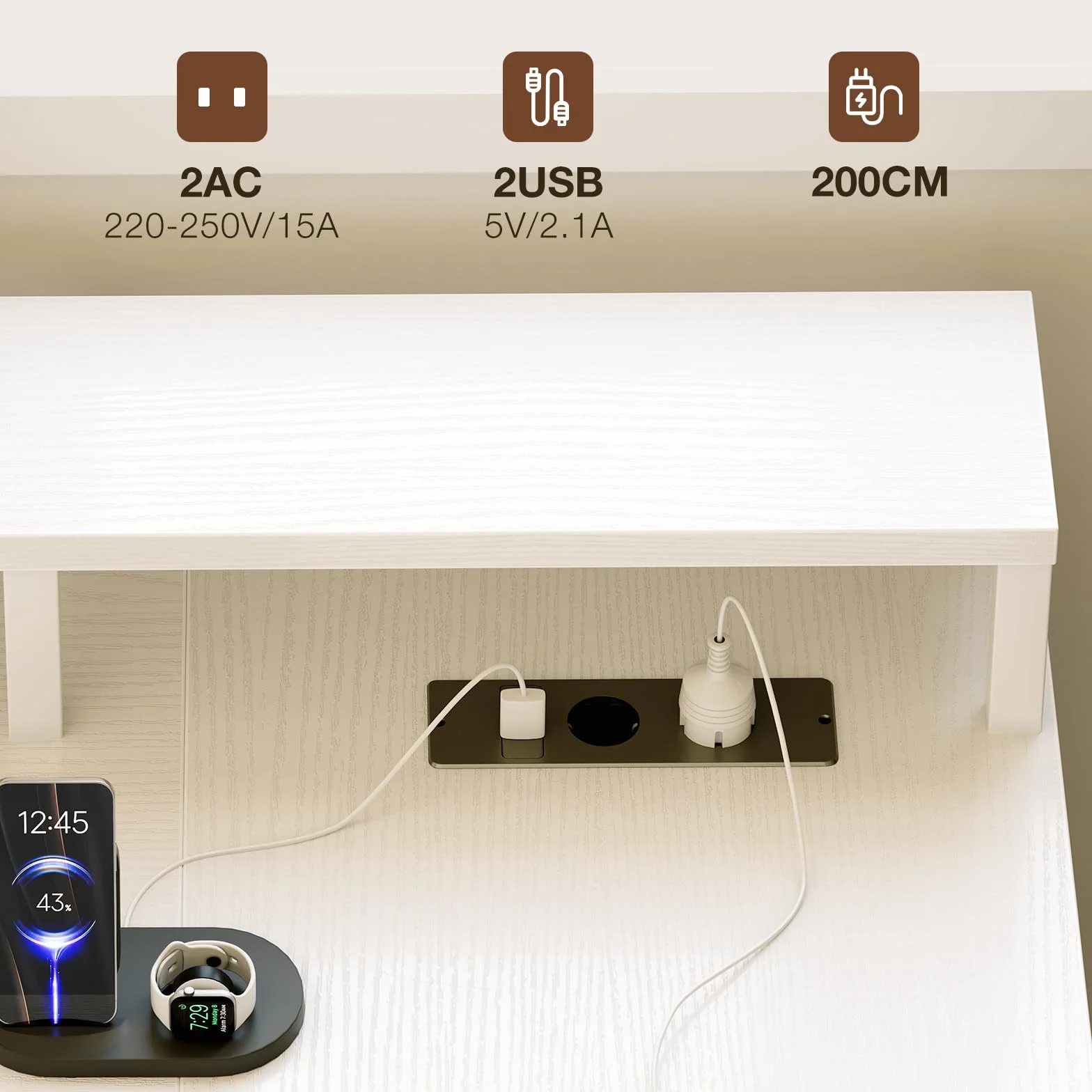 ODK Biurko Narożnikowe L 172.5 x 100 cm z Gniazdem USB, Biały
