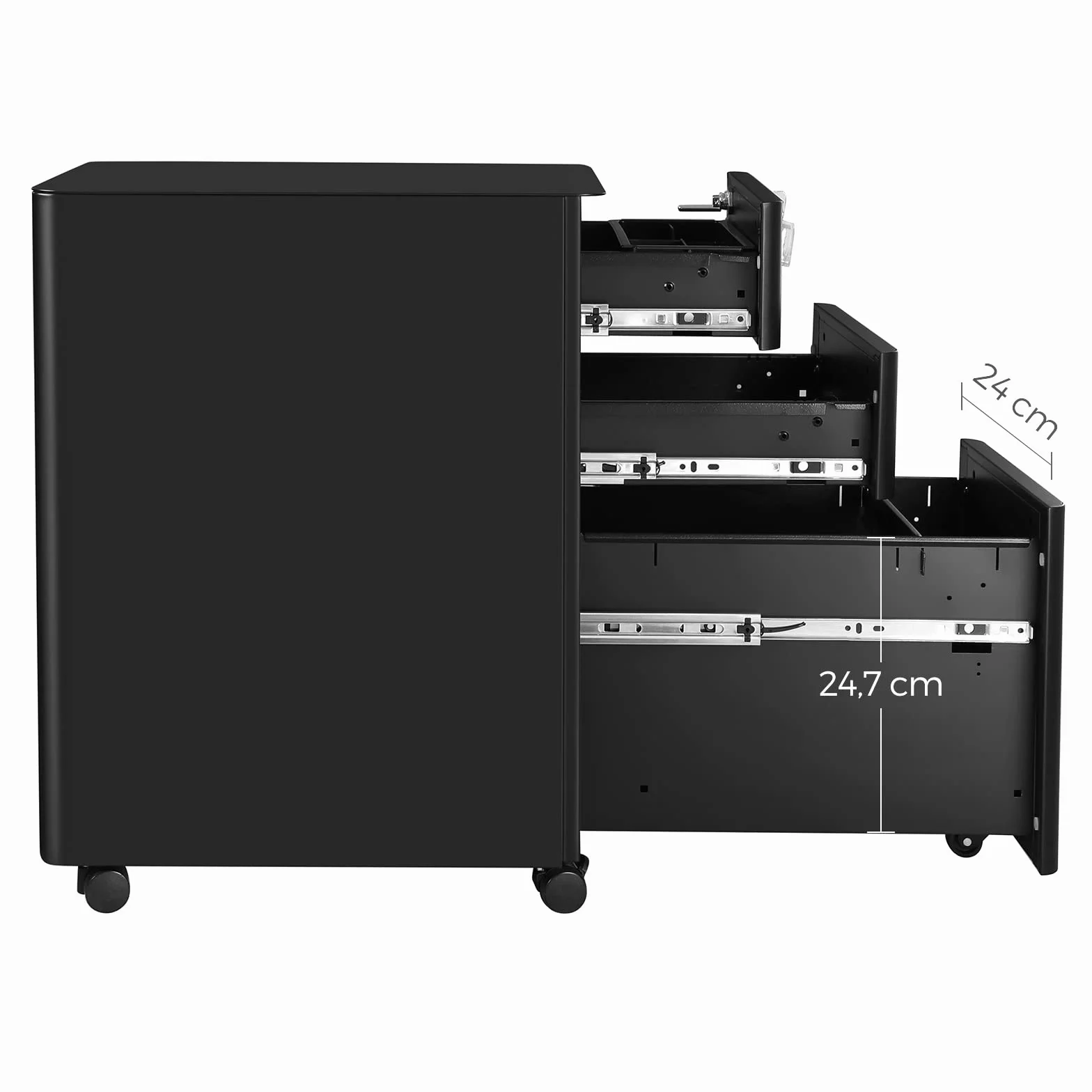 SONGMICS Cassettiera da Ufficio, Mobiletto per Documenti con Rotelle e Serratura, Corpo Preassemblato, per A4, Format Legale e di Lettera, Cancelleria e Cartelle Sospese, Nero OFC030B01