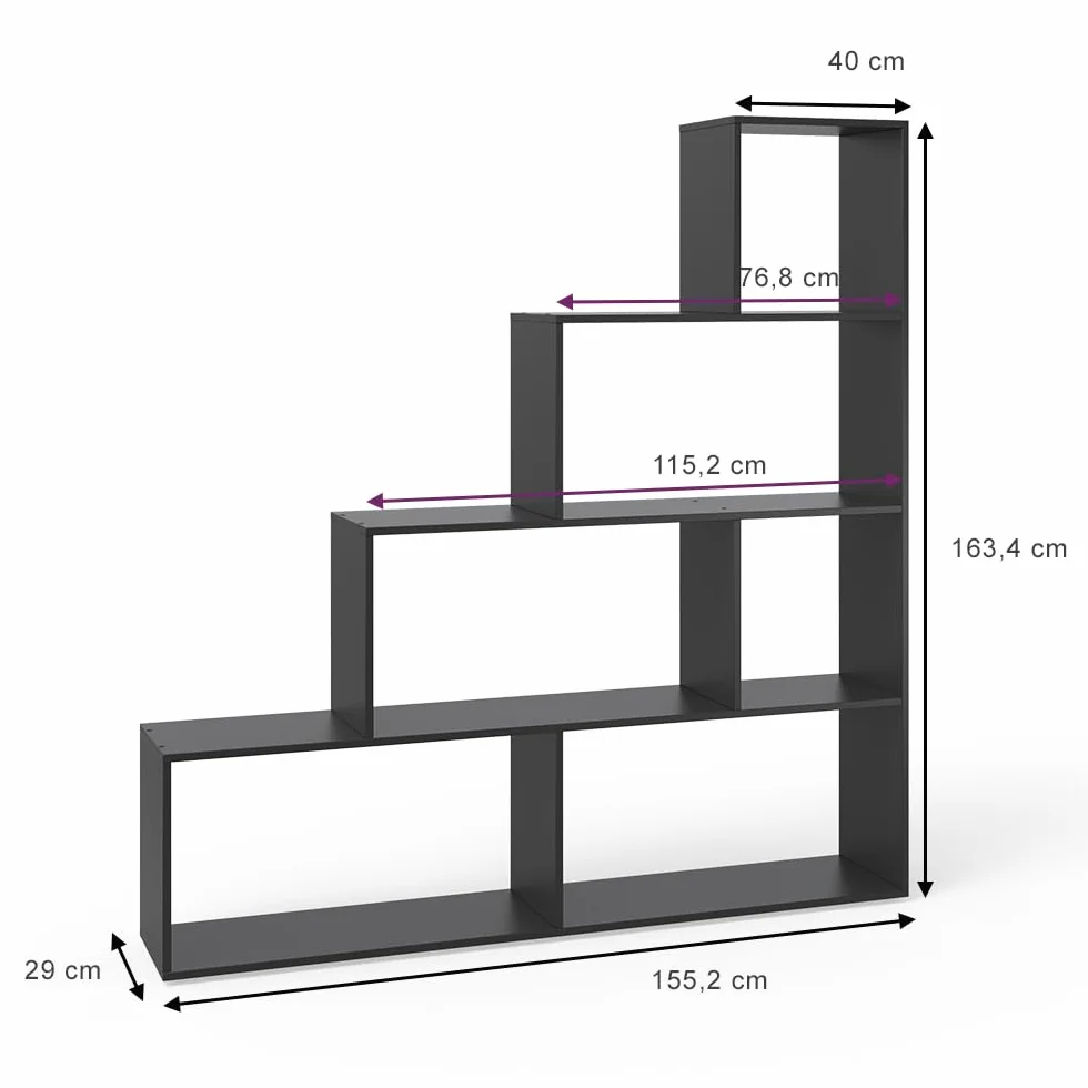 Vicco Półka na schody Czarny 163 x 155 cm