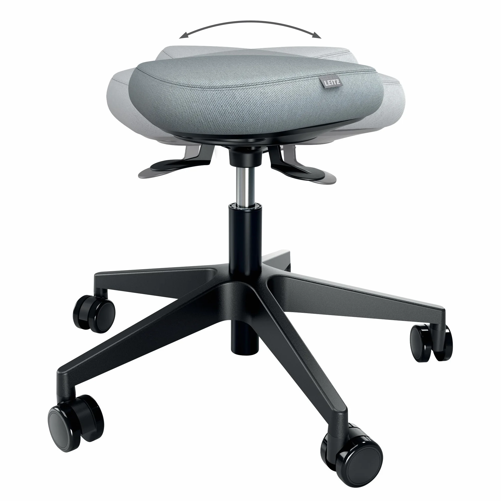 Leitz Ergo Active Stołek na Kółkach Ergonomiczny z Regulacją Wysokości 47-60cm Siedzisko z Poduszką Pianki Podwójnej Gęstości Czarny