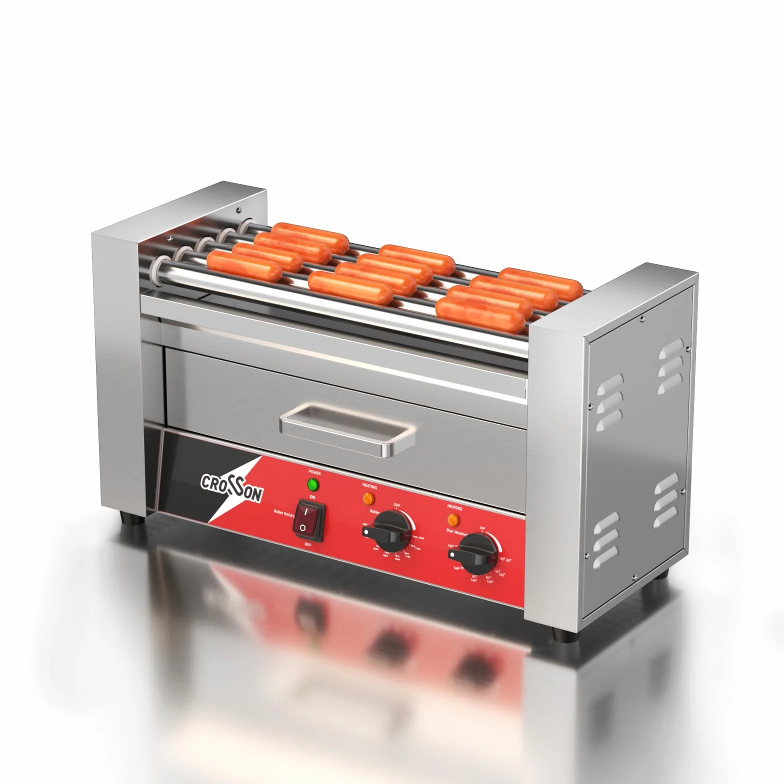 CROSSON Hot Dog 5-rolkowa maszyna z przezroczystą pokrywą, 5 rolek 304SS