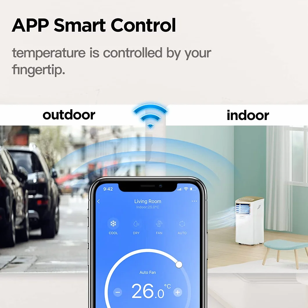 Comfee Przenośny klimatyzator Easy Cool 2.0, 7000 BTU 2,0 kW, chłodzenie, wentylacja i osuszanie, wielkość pomieszczenia do 68 m³ (25㎡), sterowanie za pomocą aplikacji/Alexa/Google Home/IFTTT, mobilny