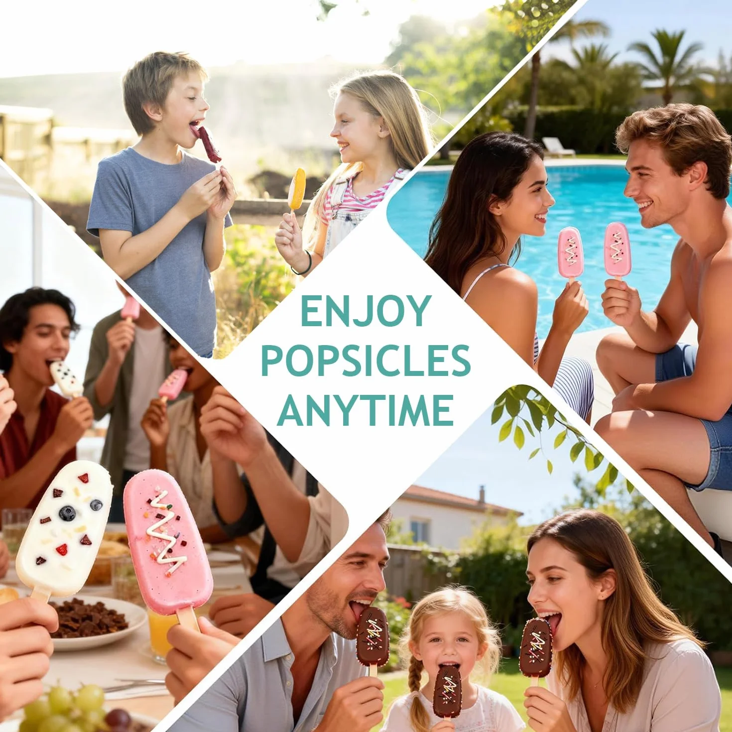 Foremki do lodów na patyku silikonowe 8 foremek Popsicle 100 drewnianych trzonków bez BPA duże