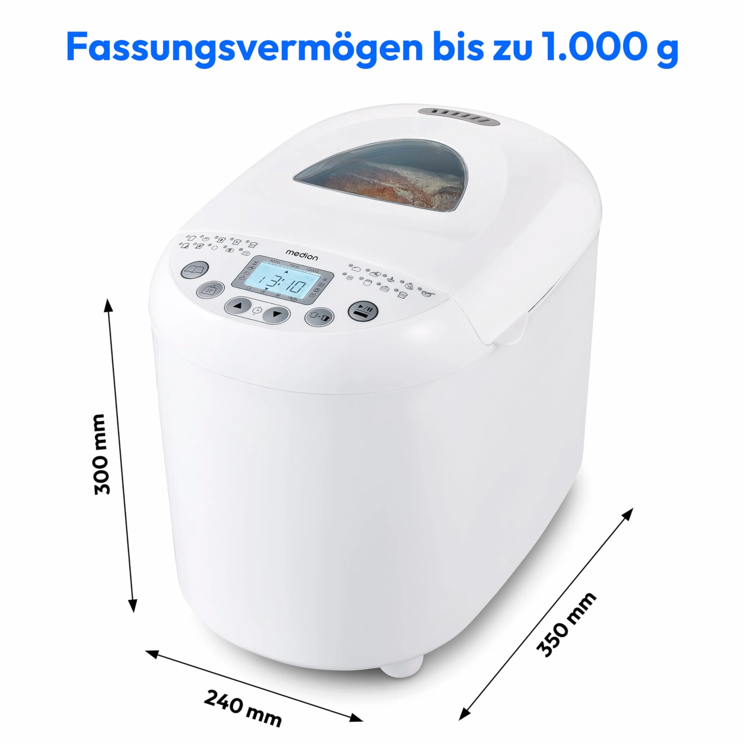 MEDION Wypiekacz do chleba (wypiekacz do chleba, 550 W, do 1000 g, 19 programów pieczenia, 3 stopnie brązowienia, funkcja utrzymywania ciepła, ustawienie czasowe MD 11011)